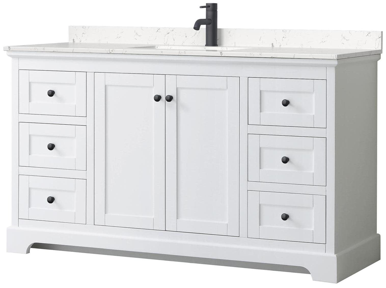 Avery 60" White Freestanding Single Bathroom Vanity with Carrara Marble Top