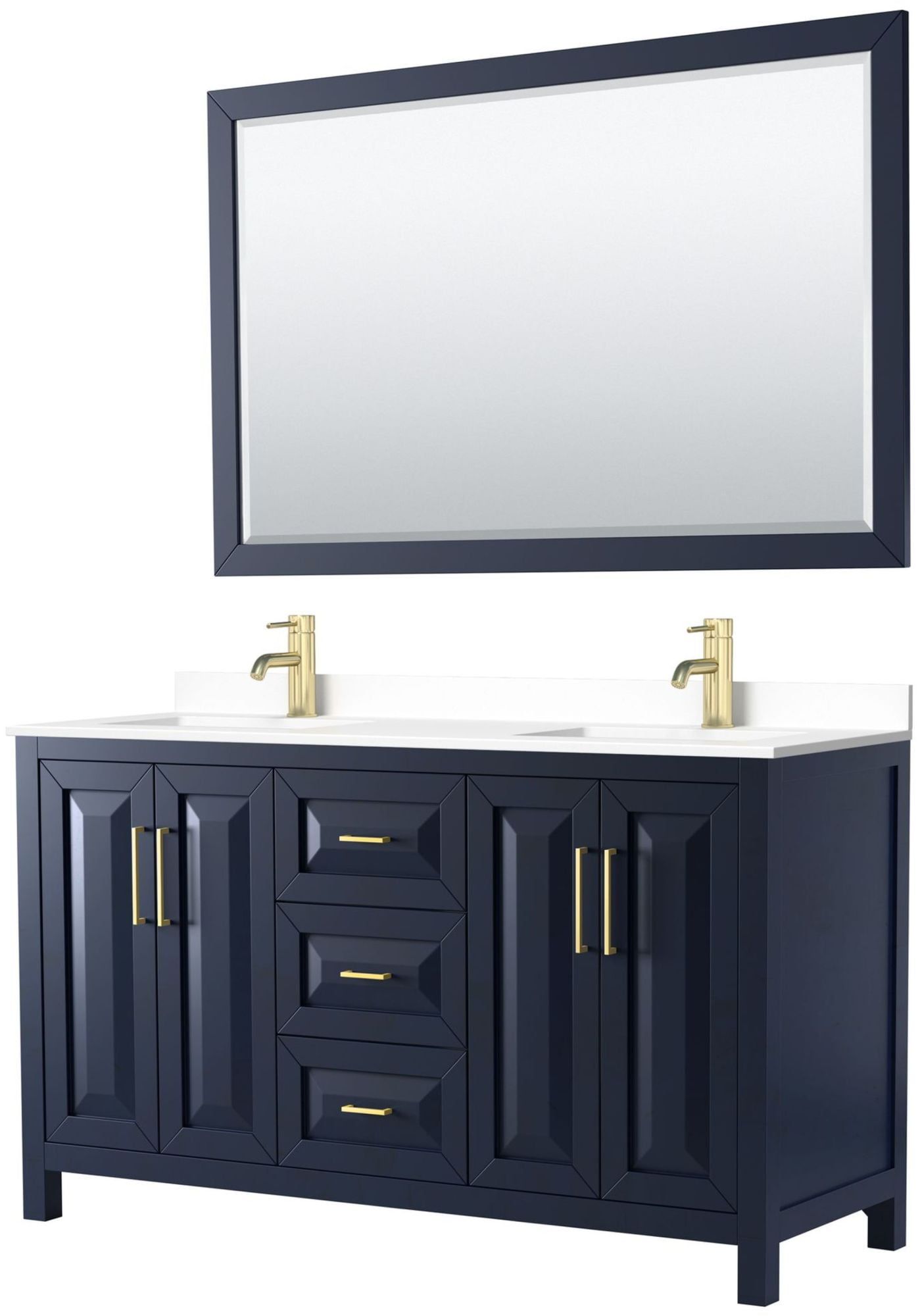 Daria 60" Dark Blue Cultured Marble Double Vanity Set