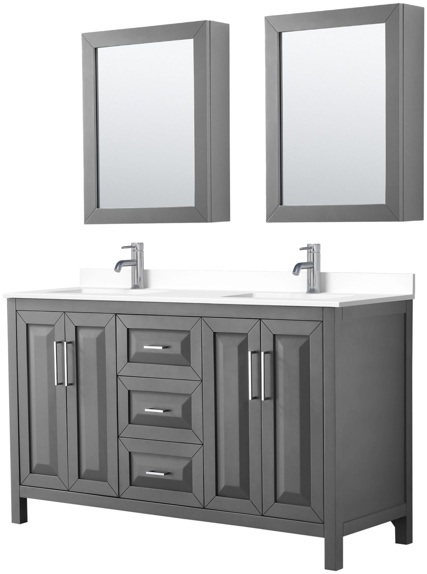 Daria 60" Dark Gray Double Vanity Set with White Marble Top