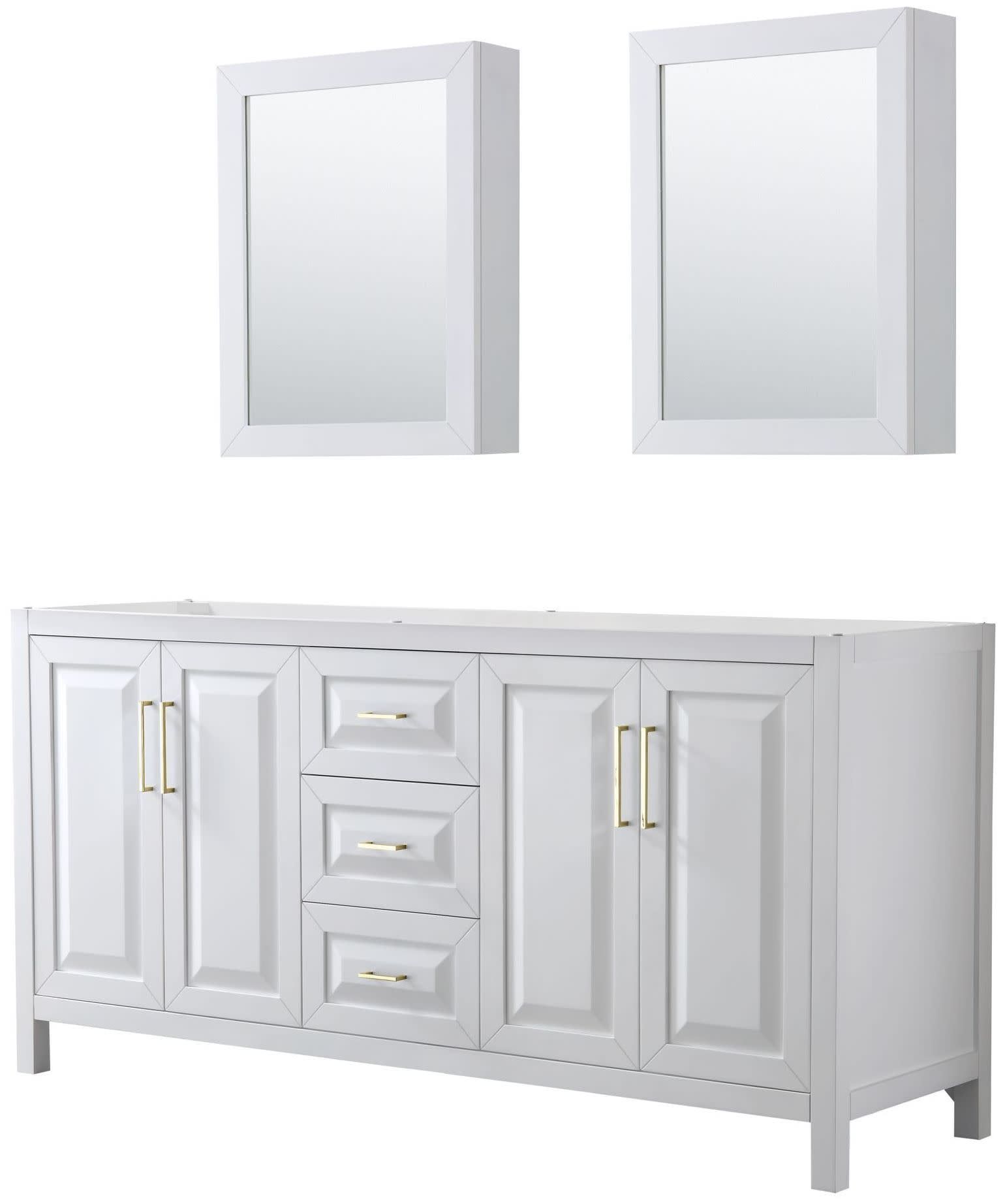 Daria 71" White MDF Double Vanity with Brushed Gold Trim