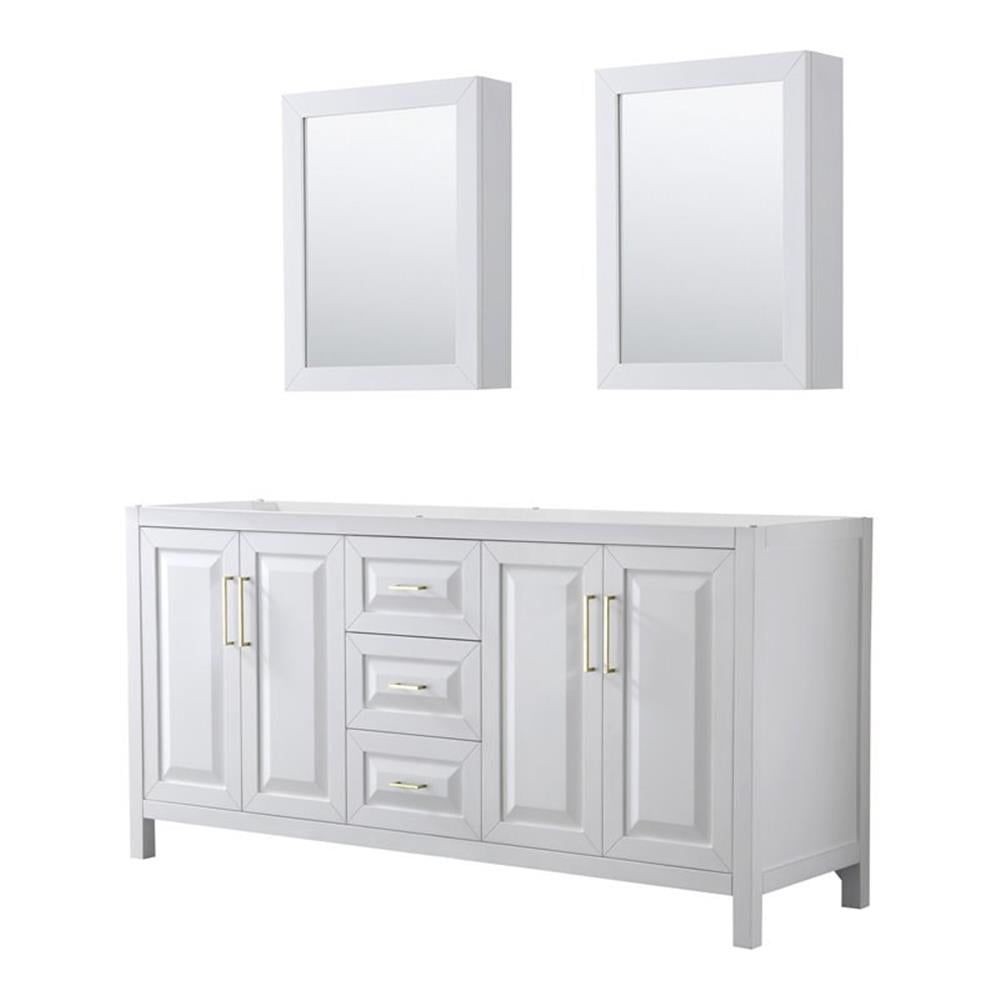 Daria 71" White MDF Double Vanity with Brushed Gold Trim