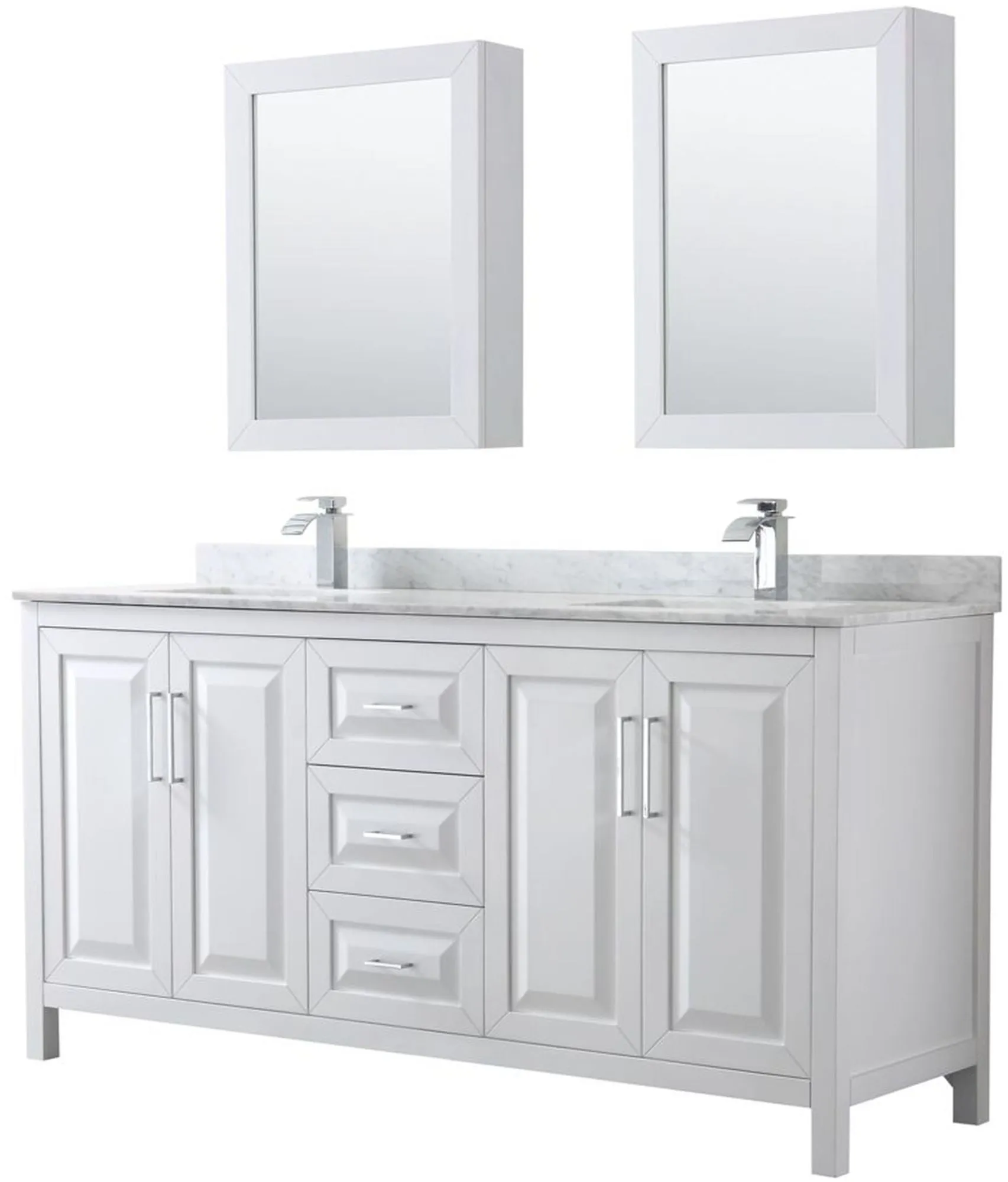 Elegant 72" White Double Vanity with Carrara Marble Top and Polished Chrome Hardware