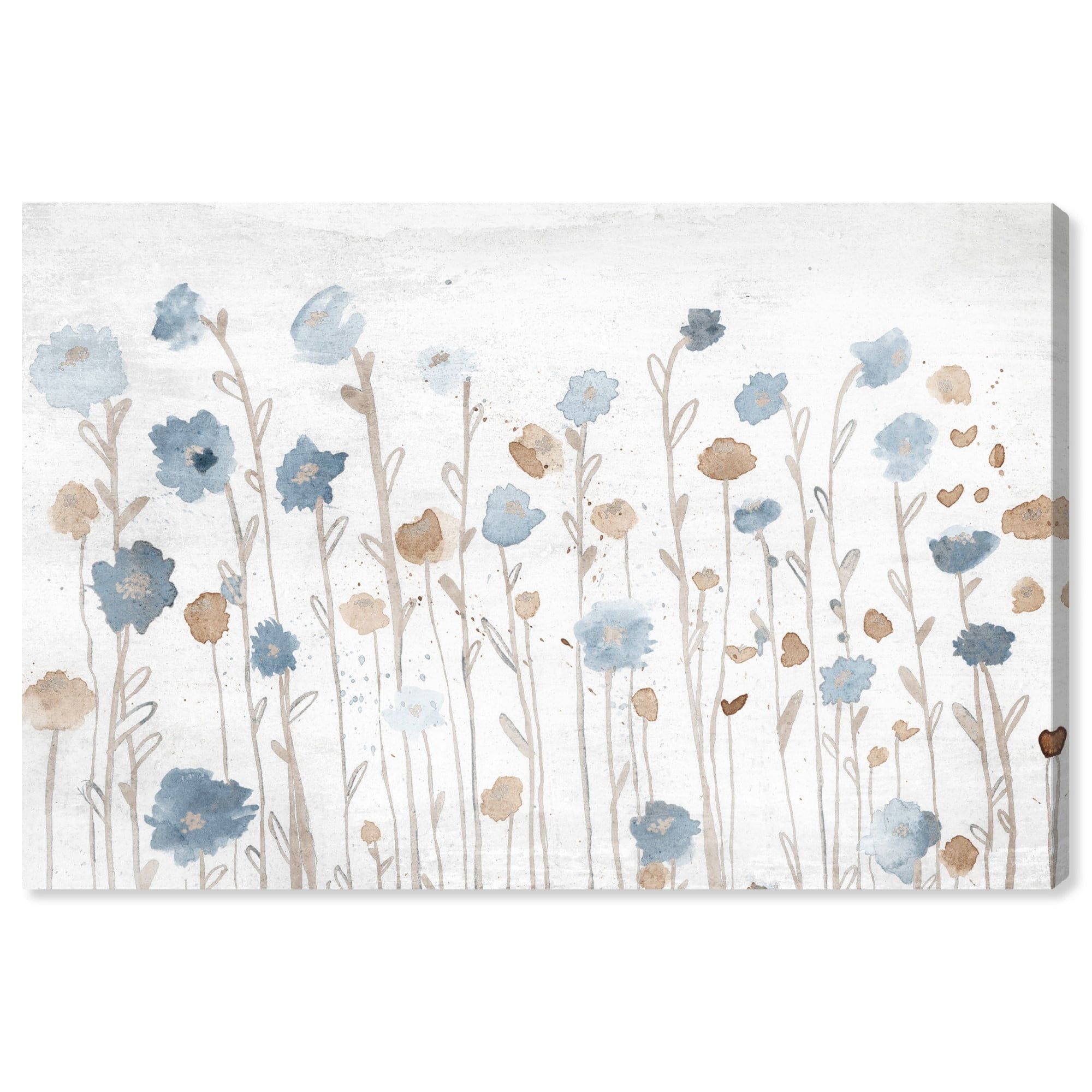 Beautiful Growth Light Blue and Brown Floral Canvas Print, 24" x 16"