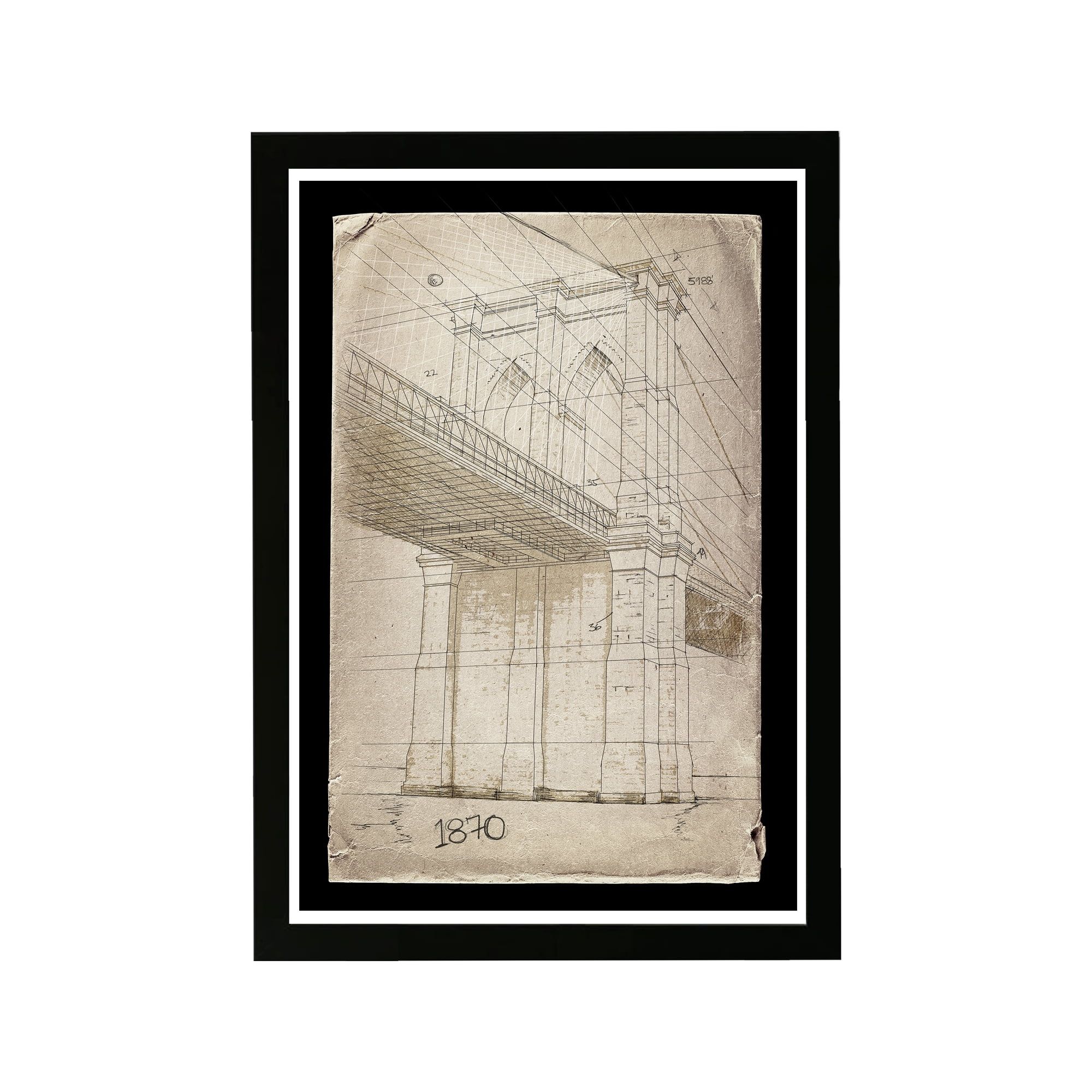 Brooklyn Bridge 1870 Black Framed Architecture Print