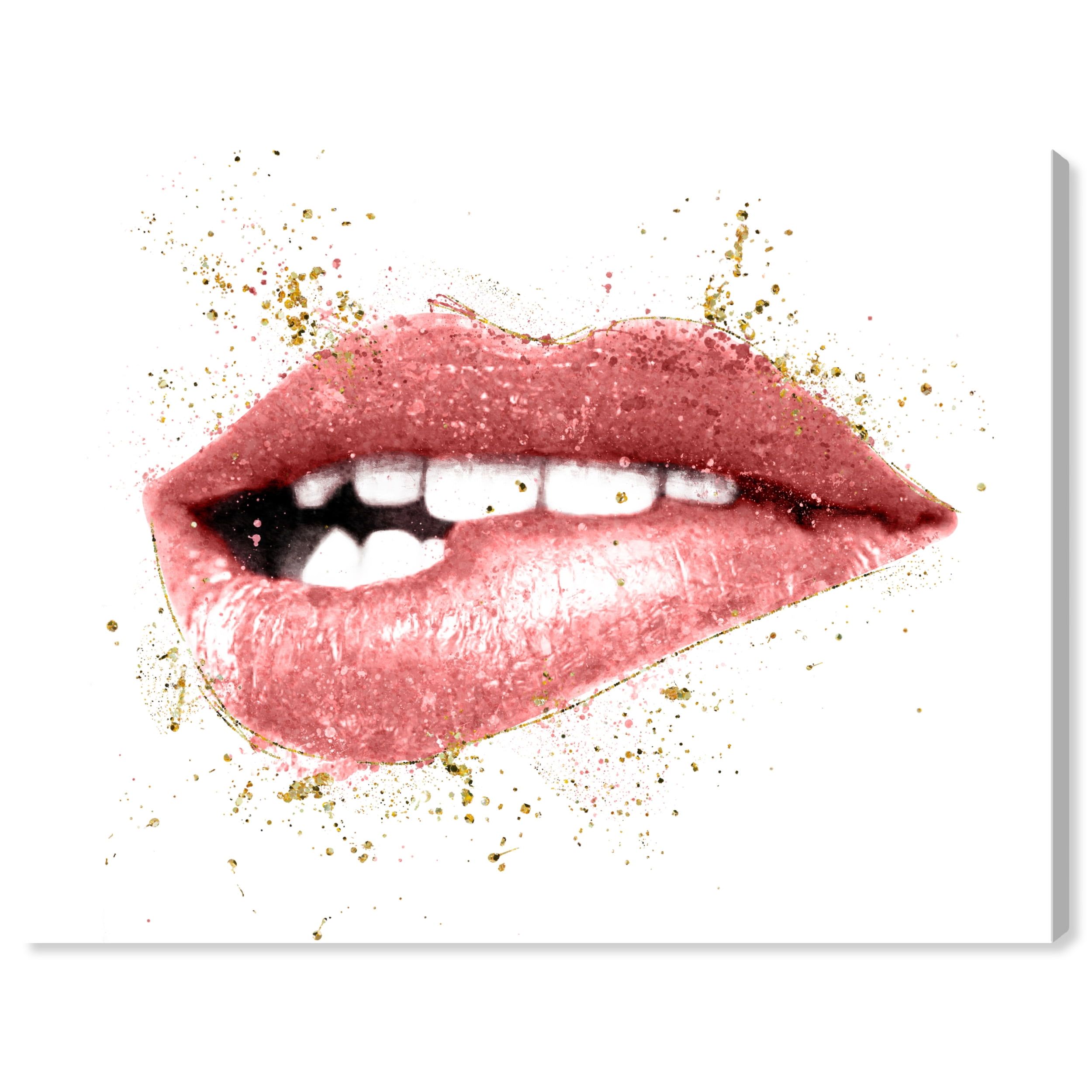 Blush Lip Bite Pink and Gold Canvas Wall Art 20x30