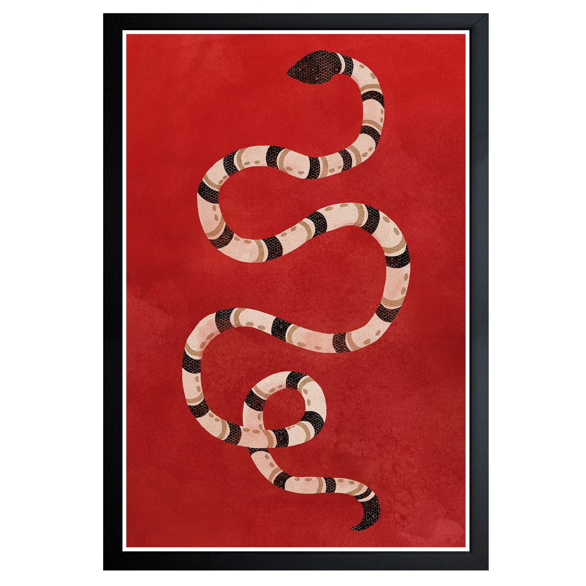 Crimson Snake Graphic Art Print with Black Frame