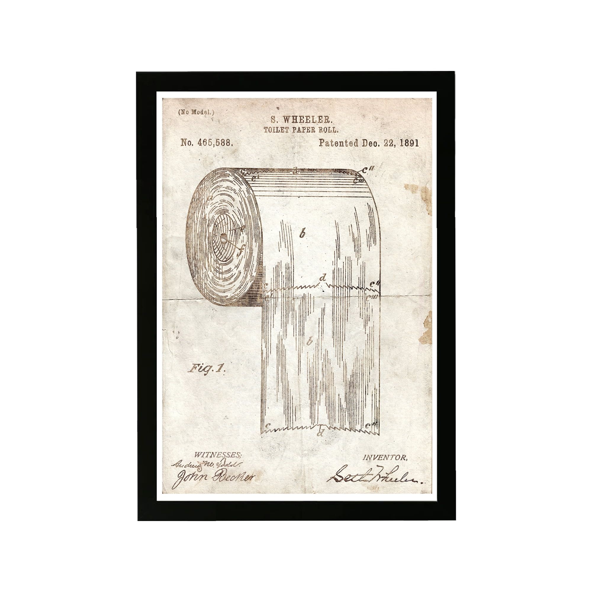 Vintage Patent Toilet Paper Roll Framed Art Print 13''x19''