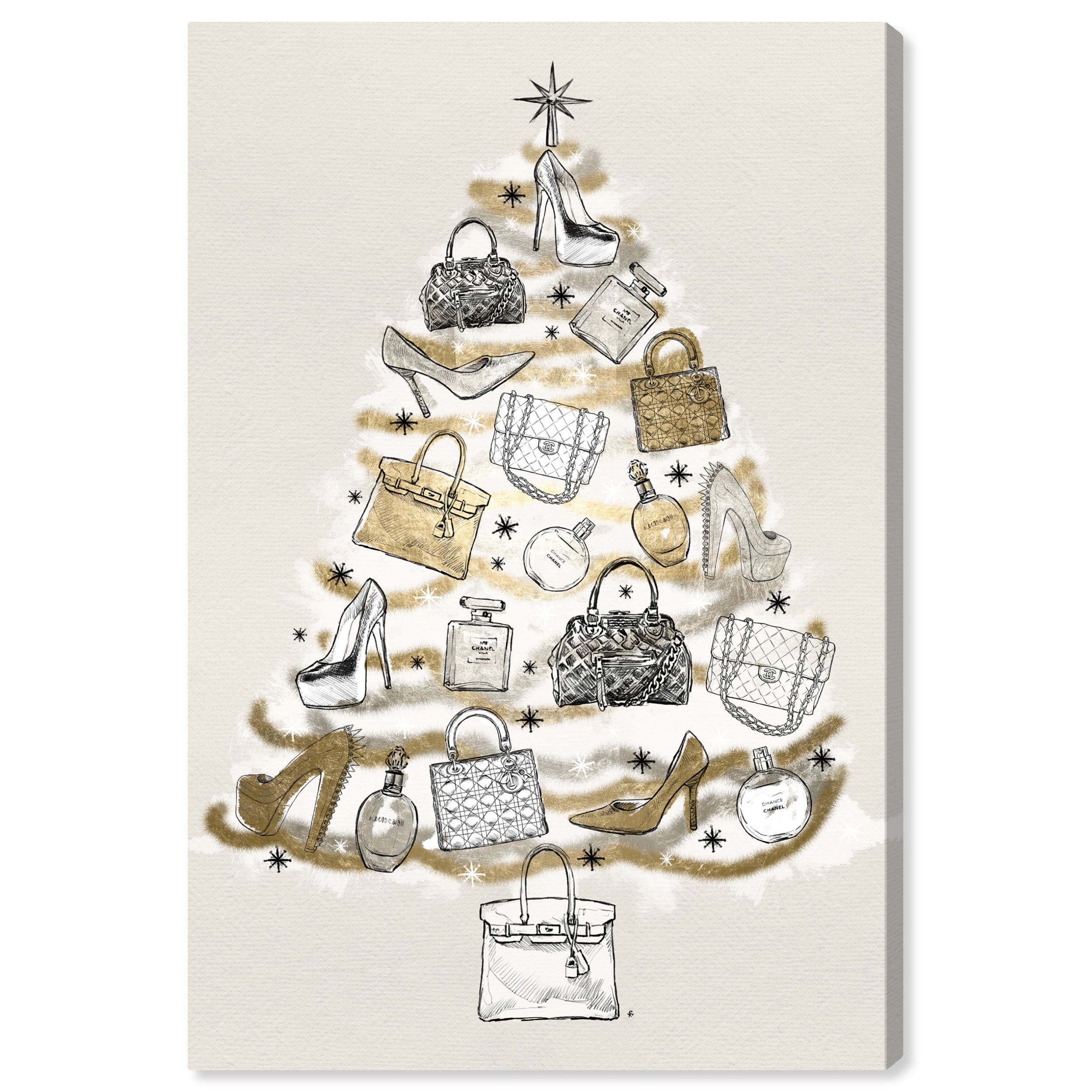 Gray and Gold Christmas Fashion Canvas Print, 16" x 24"