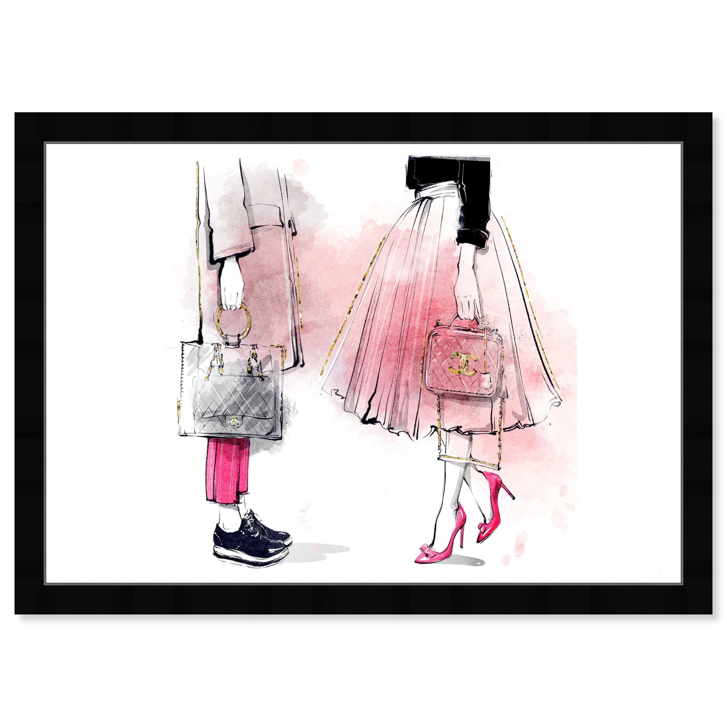 Pink and White Fashion Glam Canvas Art with Black Frame