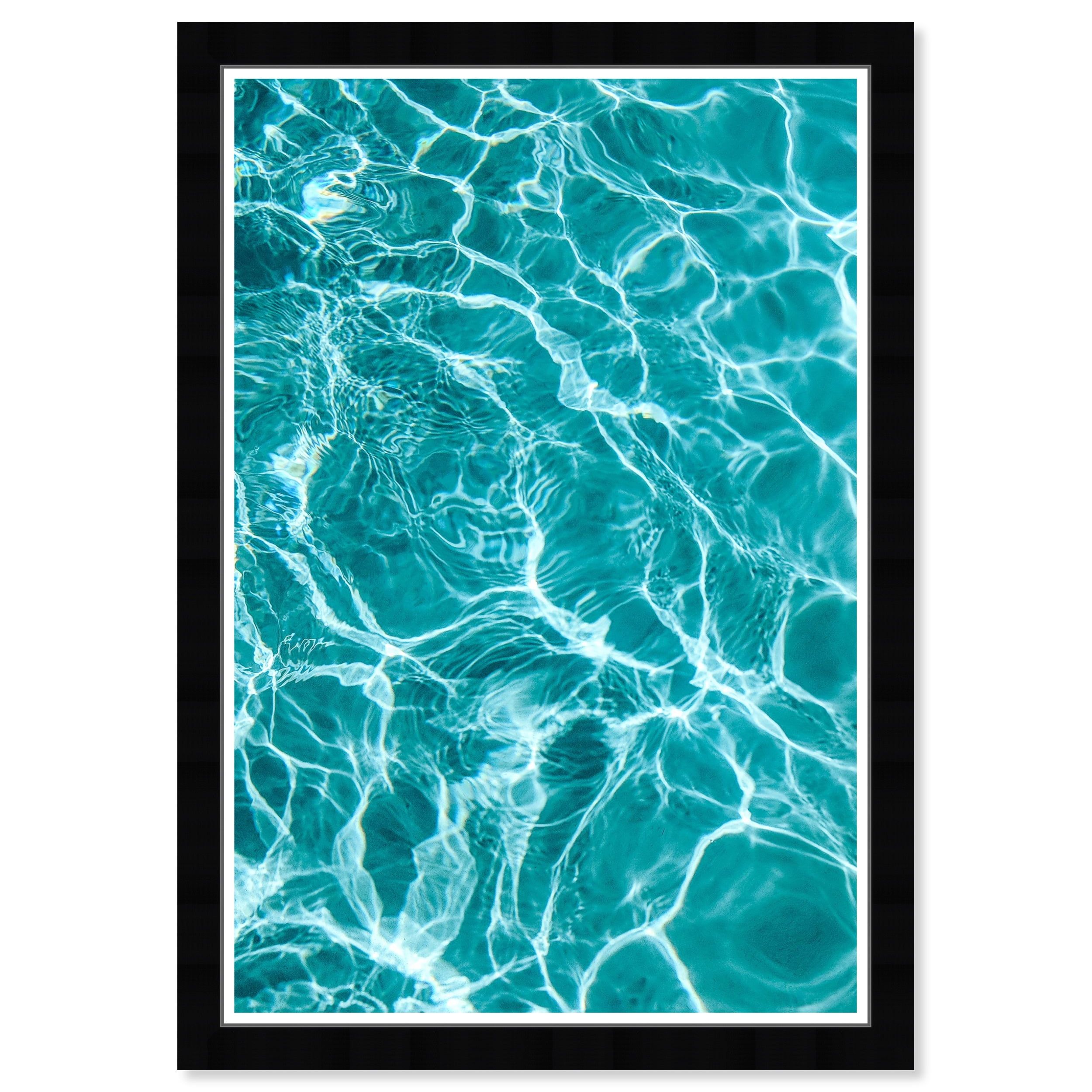 Turquoise and White Coastal Canvas Print with Black Frame