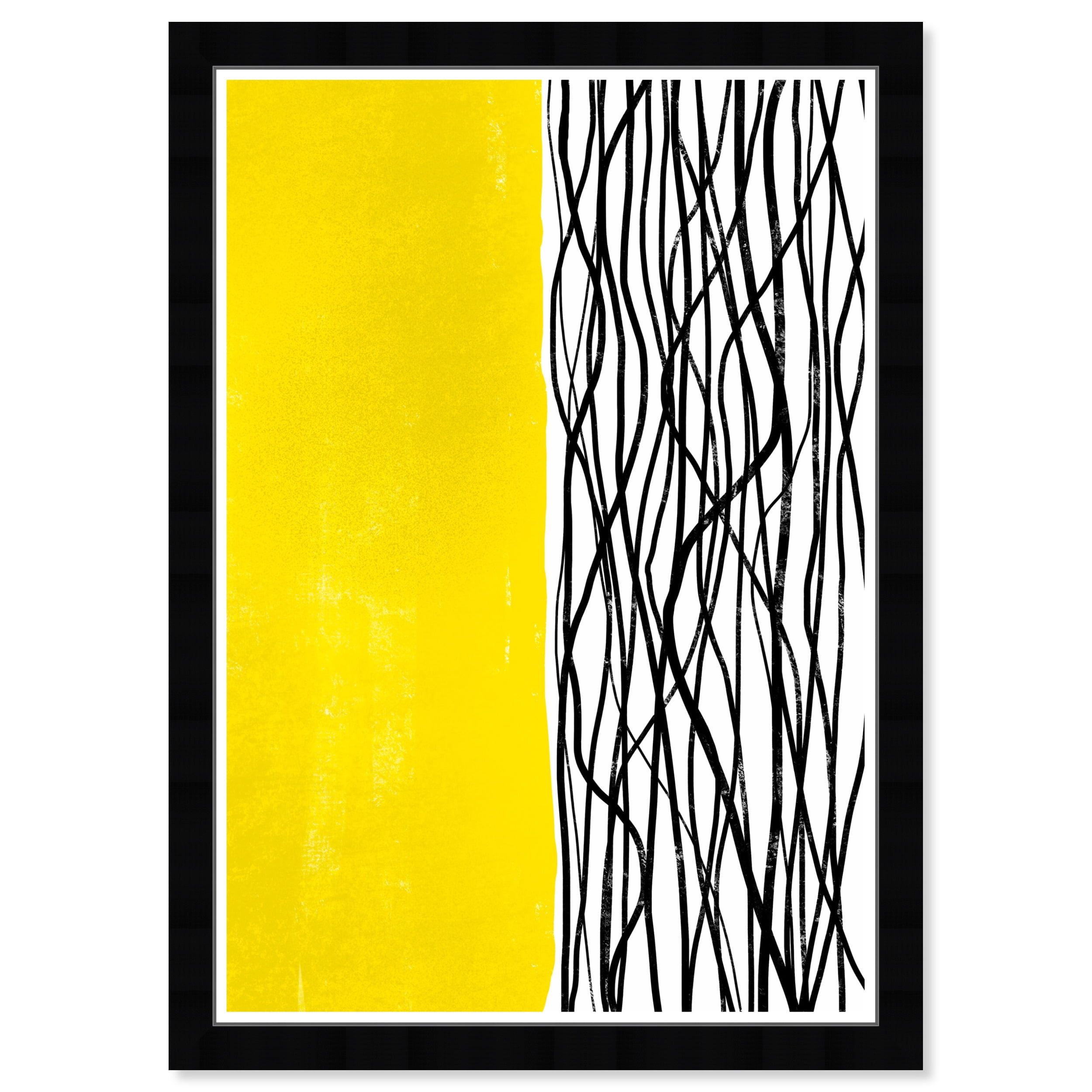 Yellow and Black Abstract Canvas Print with Black Frame