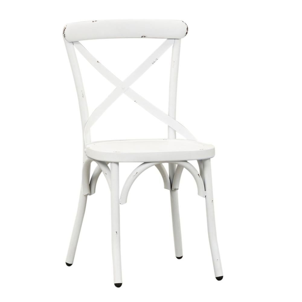 Antique White Cross Back Upholstered Side Chair