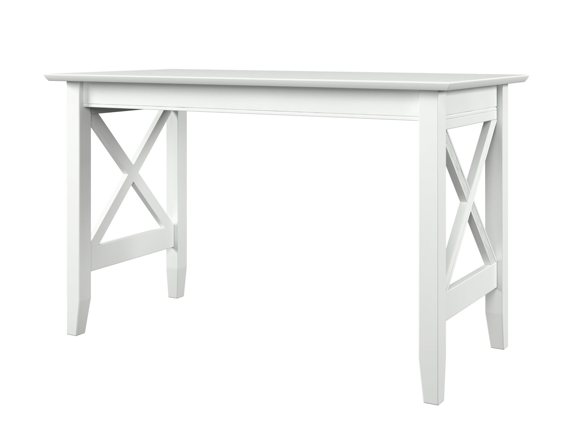 Sleek White Solid Wood Writing Desk with Built-In USB Charger