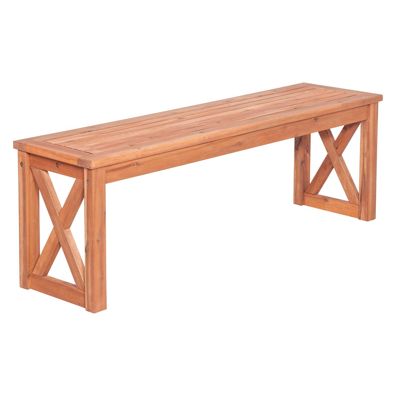 Brown Acacia Wood X-Frame Outdoor Bench, 53 Inch