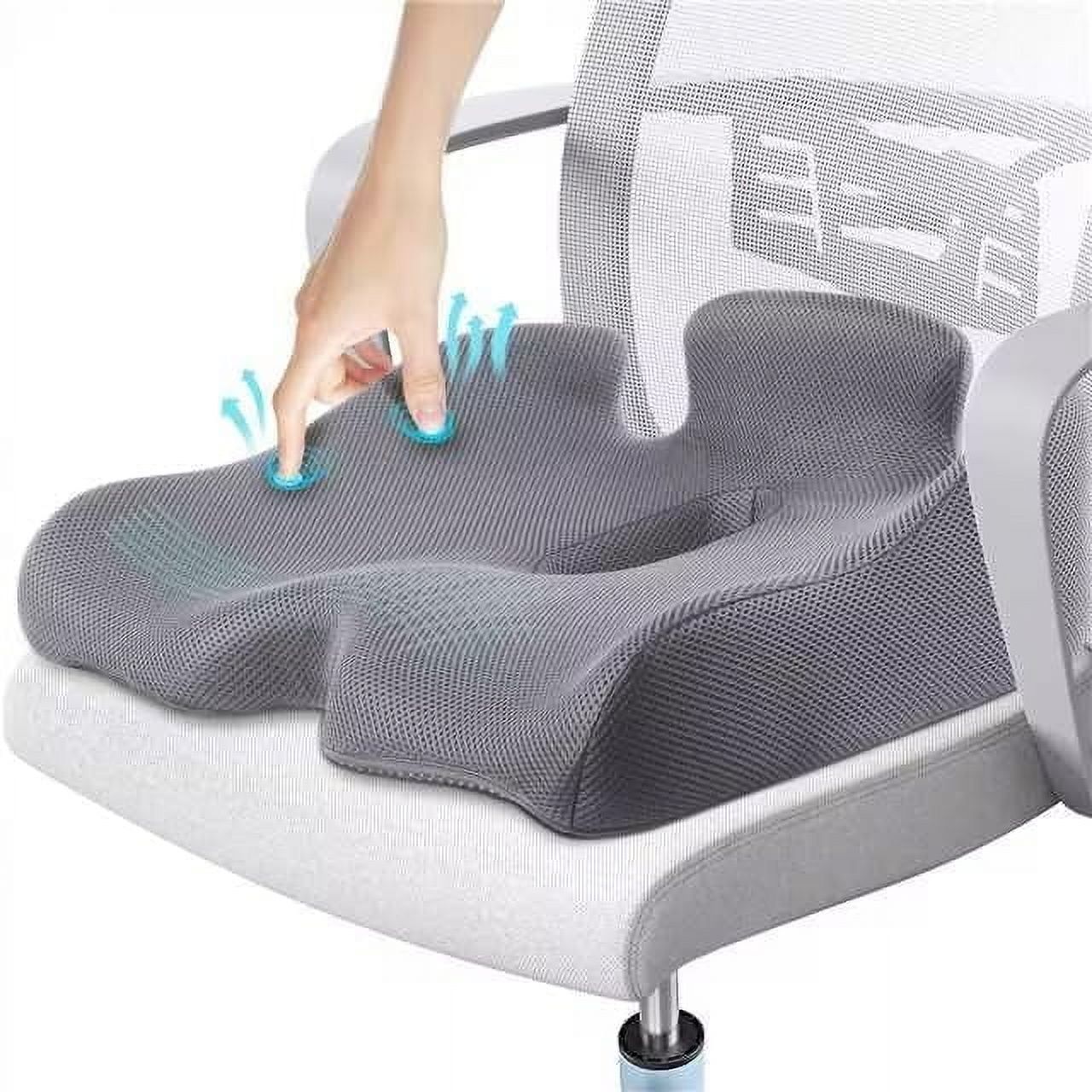 Gray Ergonomic Memory Foam Seat Cushion for Office and Car