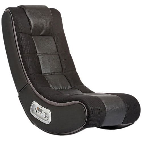 Black and Gray Faux Leather Wireless Gaming Chair with Speakers