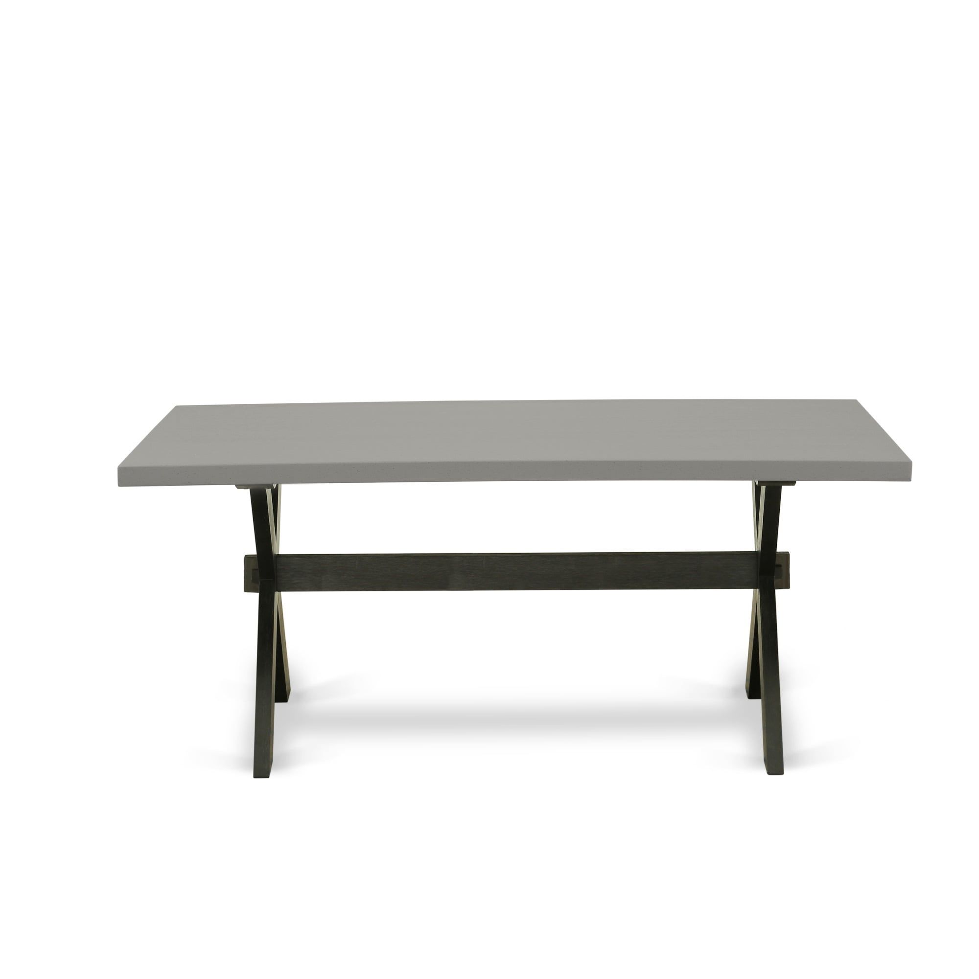 Rubberwood Dining Table with Wirebrushed Black Leg & Cement Finish Top