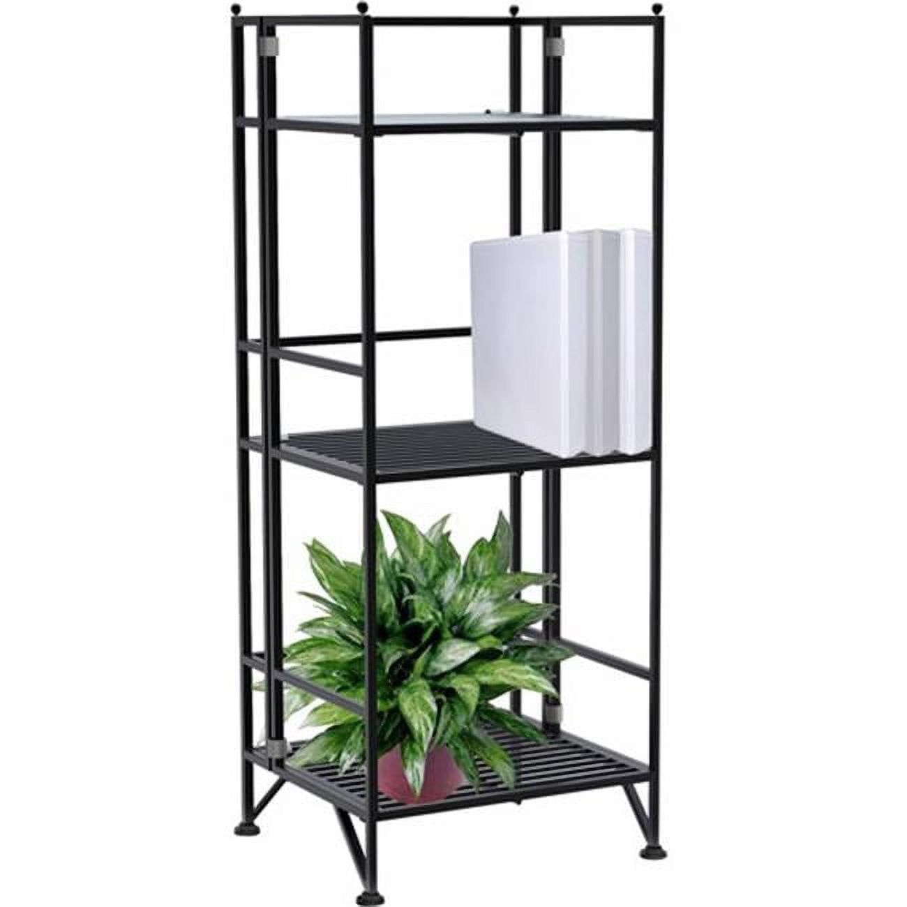 Black Adjustable 3-Tier Folding Metal Shelf