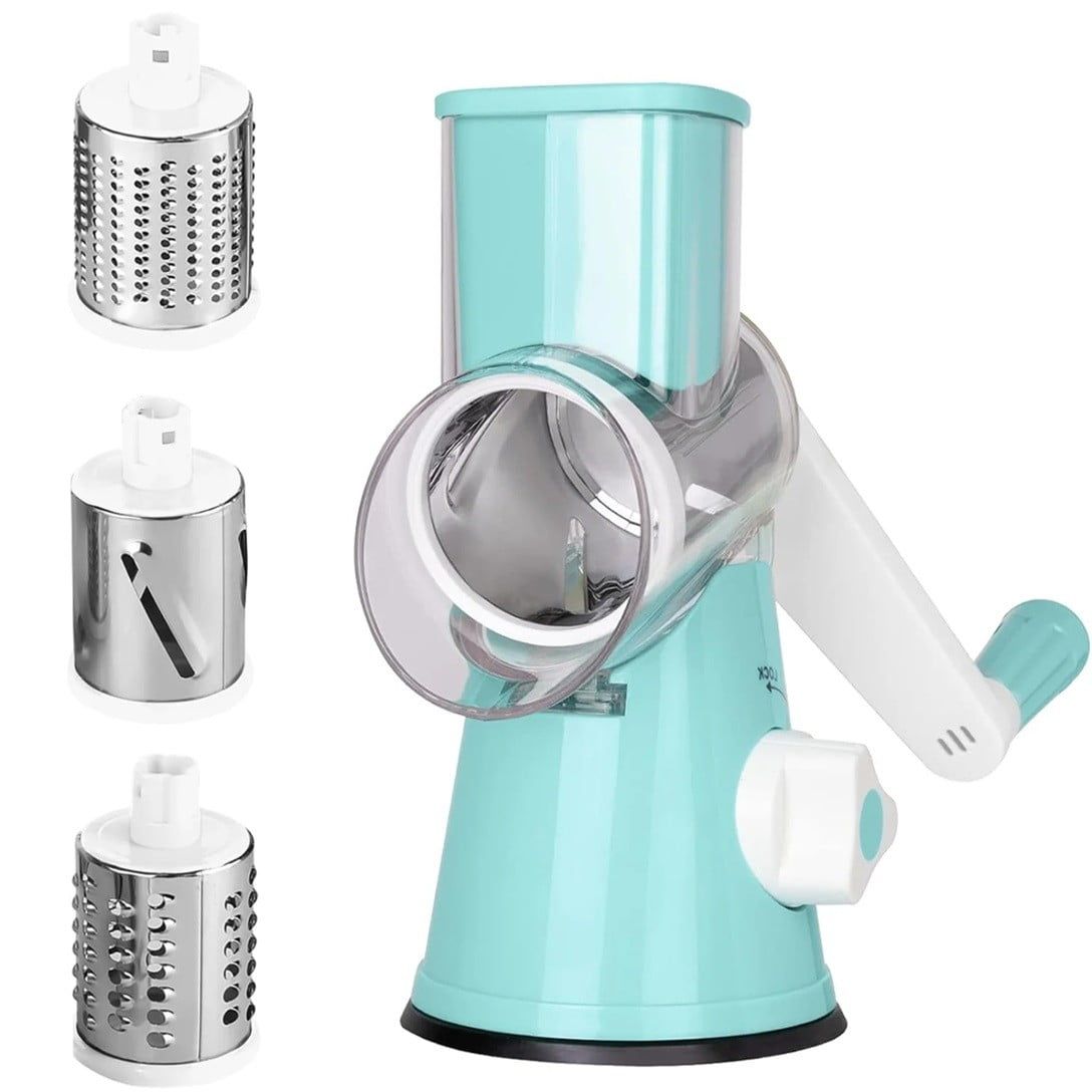 Blue Manual Rotary Cheese Grater with Stainless Steel Drums