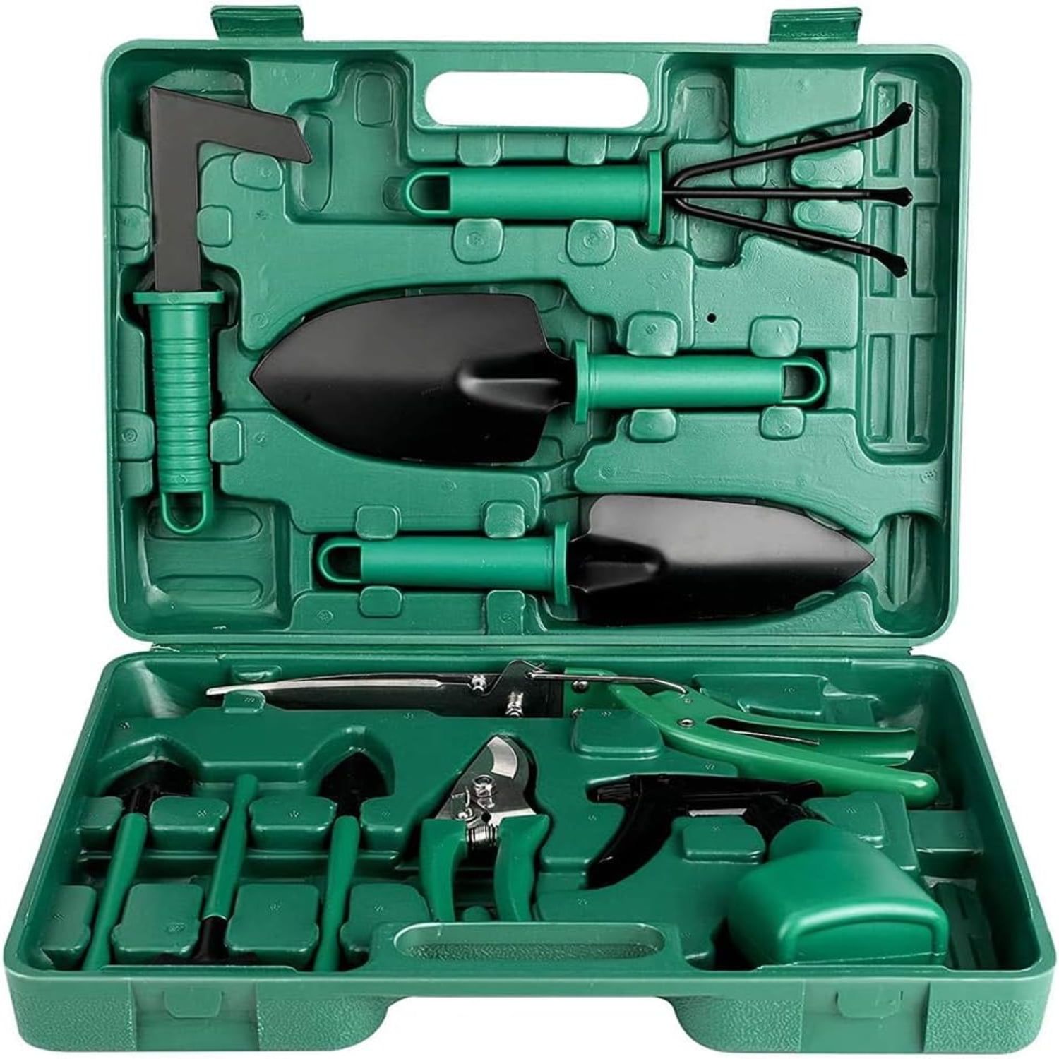 Green 10-Piece Heavy-Duty Garden Tool Set with Carrying Case