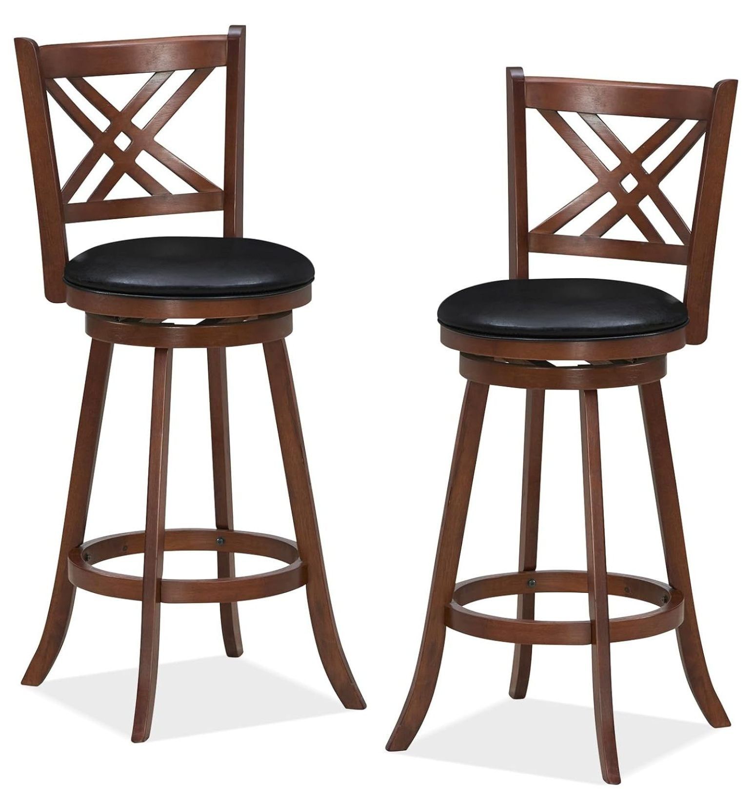 Vintage Espresso 29" Swivel Bar Stools with Black Upholstery