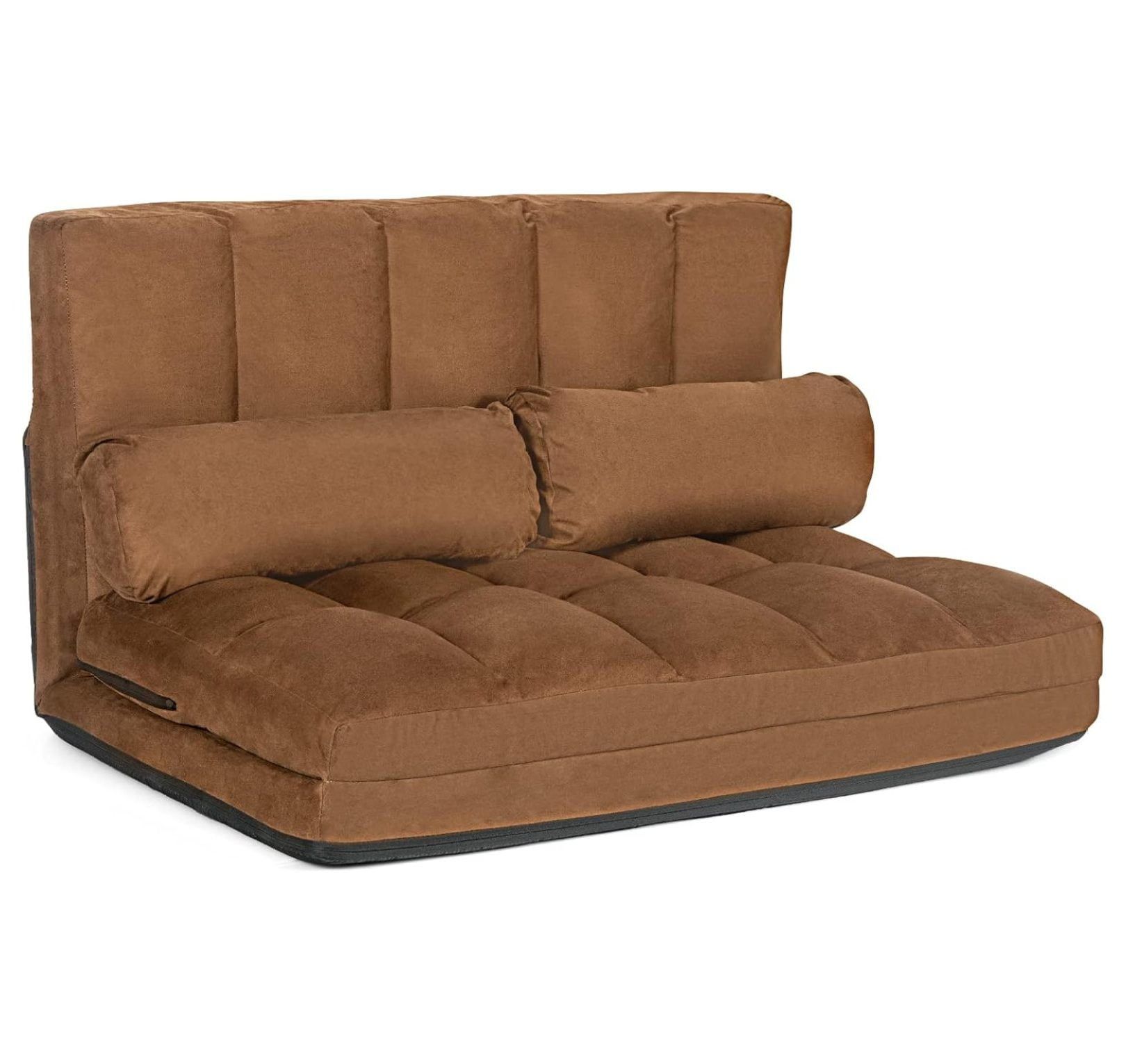 Brown Suede Adjustable Reclining Floor Sofa Bed with Pillows