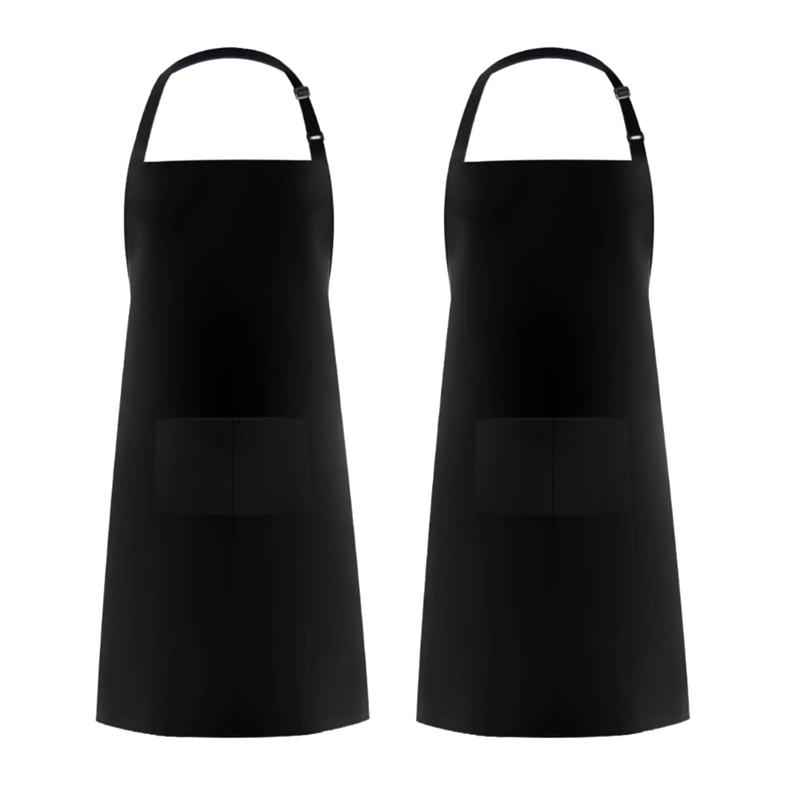 Black Adjustable Polyester Bib Apron with Pockets, 2-Pack