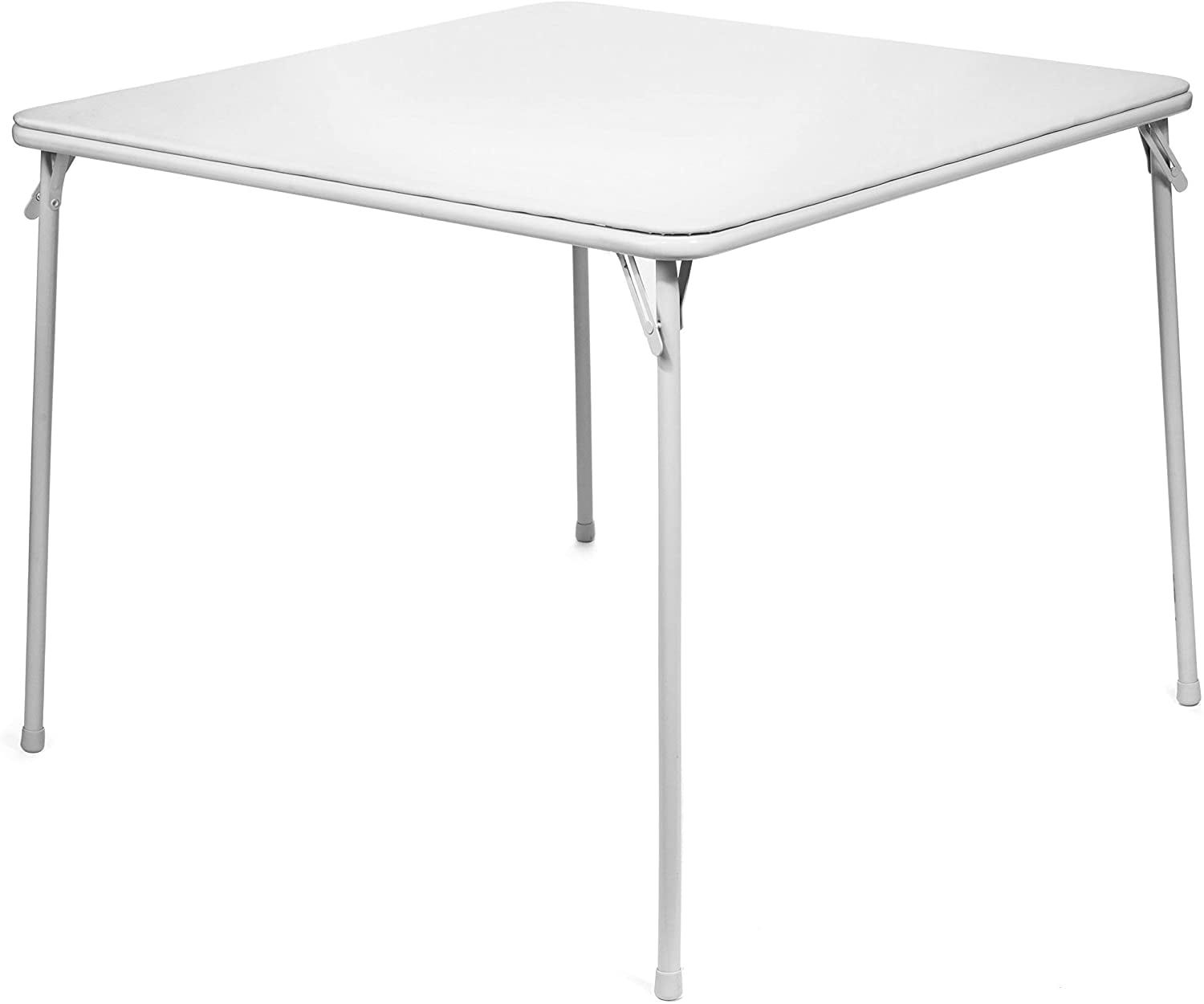 White Vinyl Upholstered Square Folding Card Table with Steel Frame