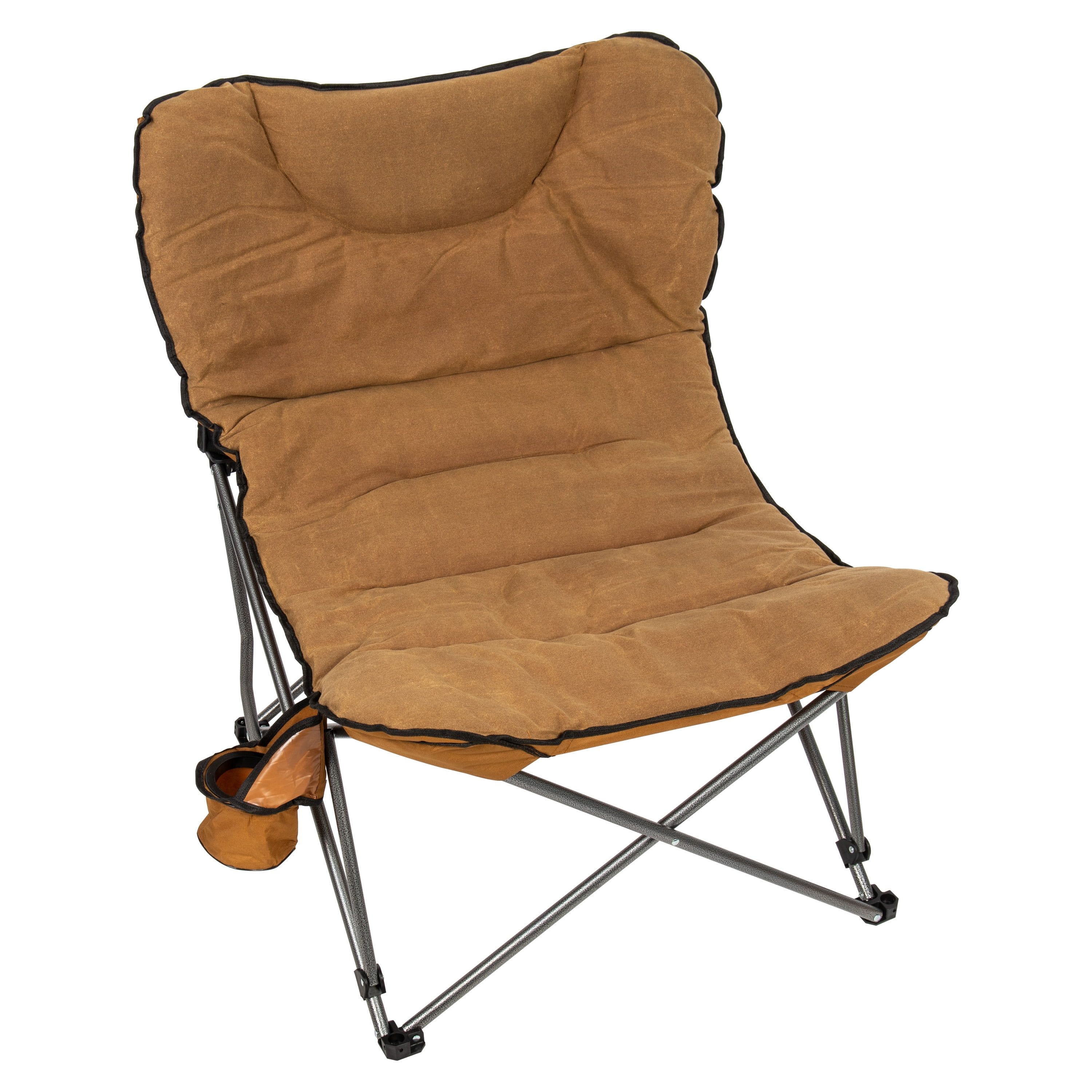 Tan Ultra Padded Folding Camp Chair with Cup Holder