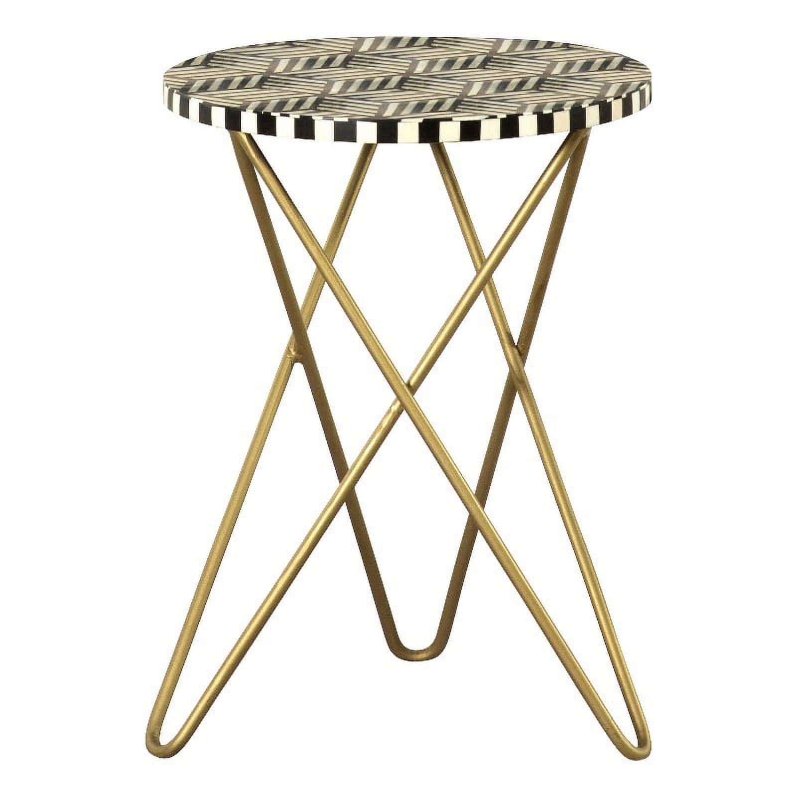 Round Black and Gold Mosaic Accent Table with Hairpin Legs