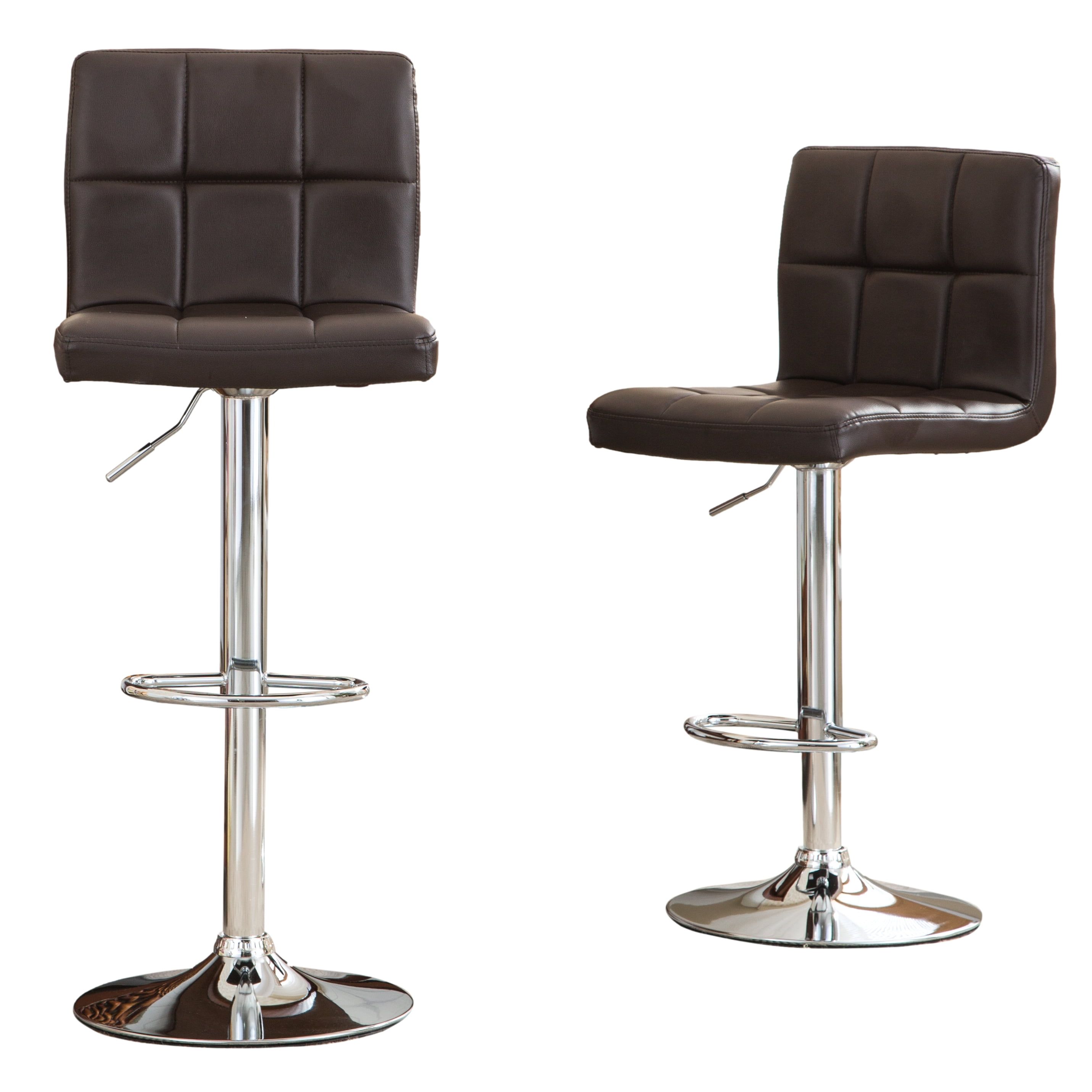 Brown Faux Leather Adjustable Swivel Bar Stools with Chrome Base