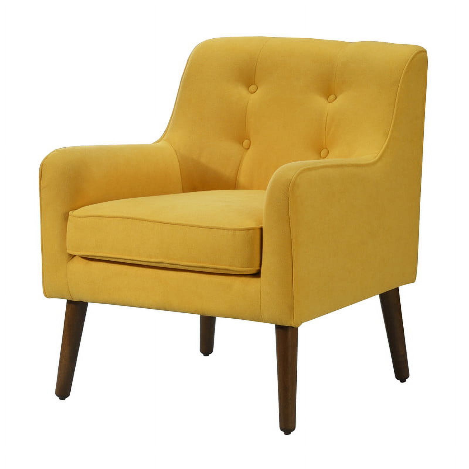 Mid-Century Modern Yellow Fabric Accent Armchair with Button Tufted Back