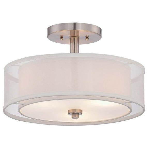 Sand Coal Translucent Silver Linen Drum Semi Flush Mount Light