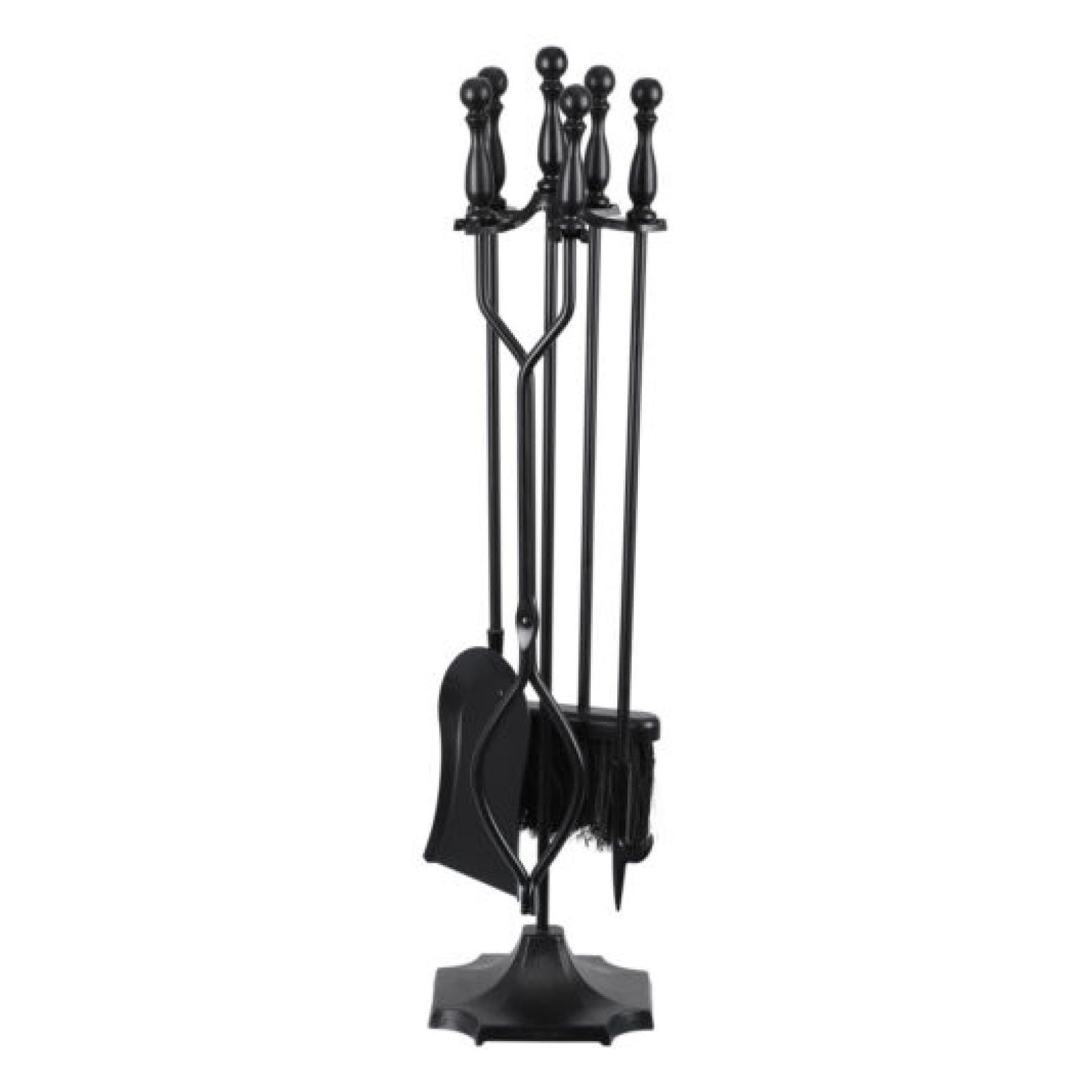 Black Wrought Iron 5-Piece Fireplace Tool Set with Stand