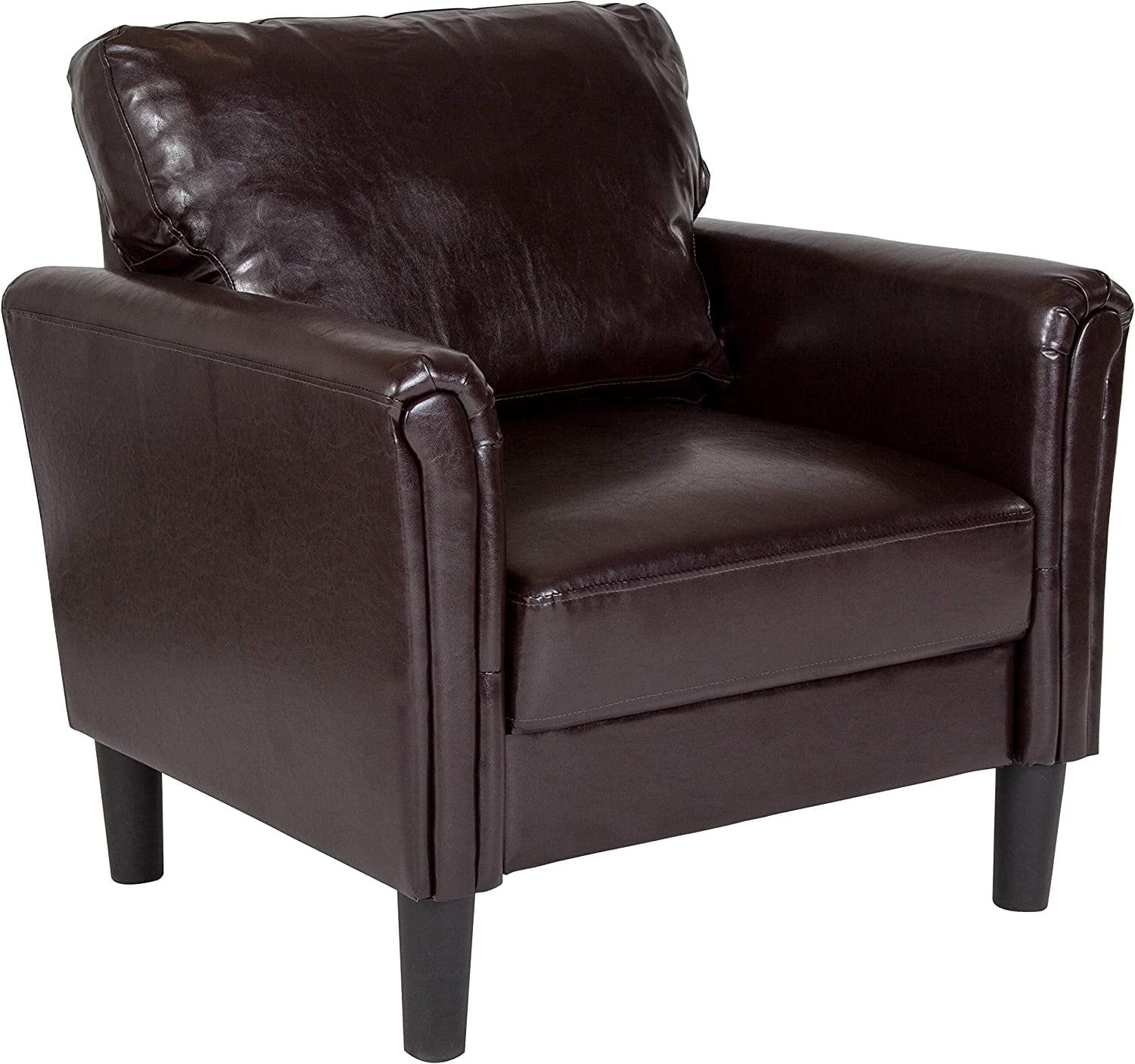 Bari Oversized Brown LeatherSoft Accent Chair with High Plastic Legs