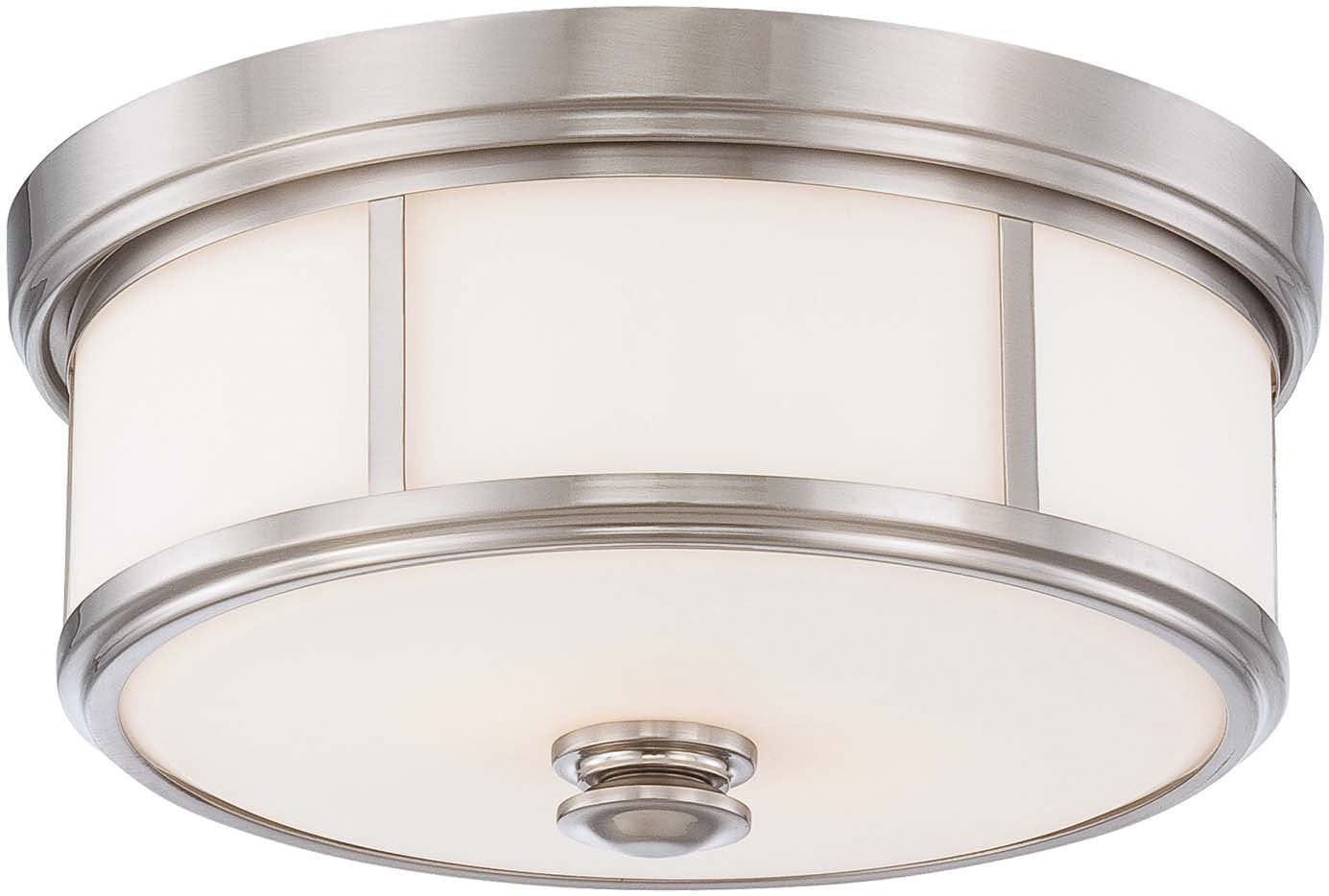 Elegance Brushed Nickel Flush Mount with Etched Opal Glass, 2-Light