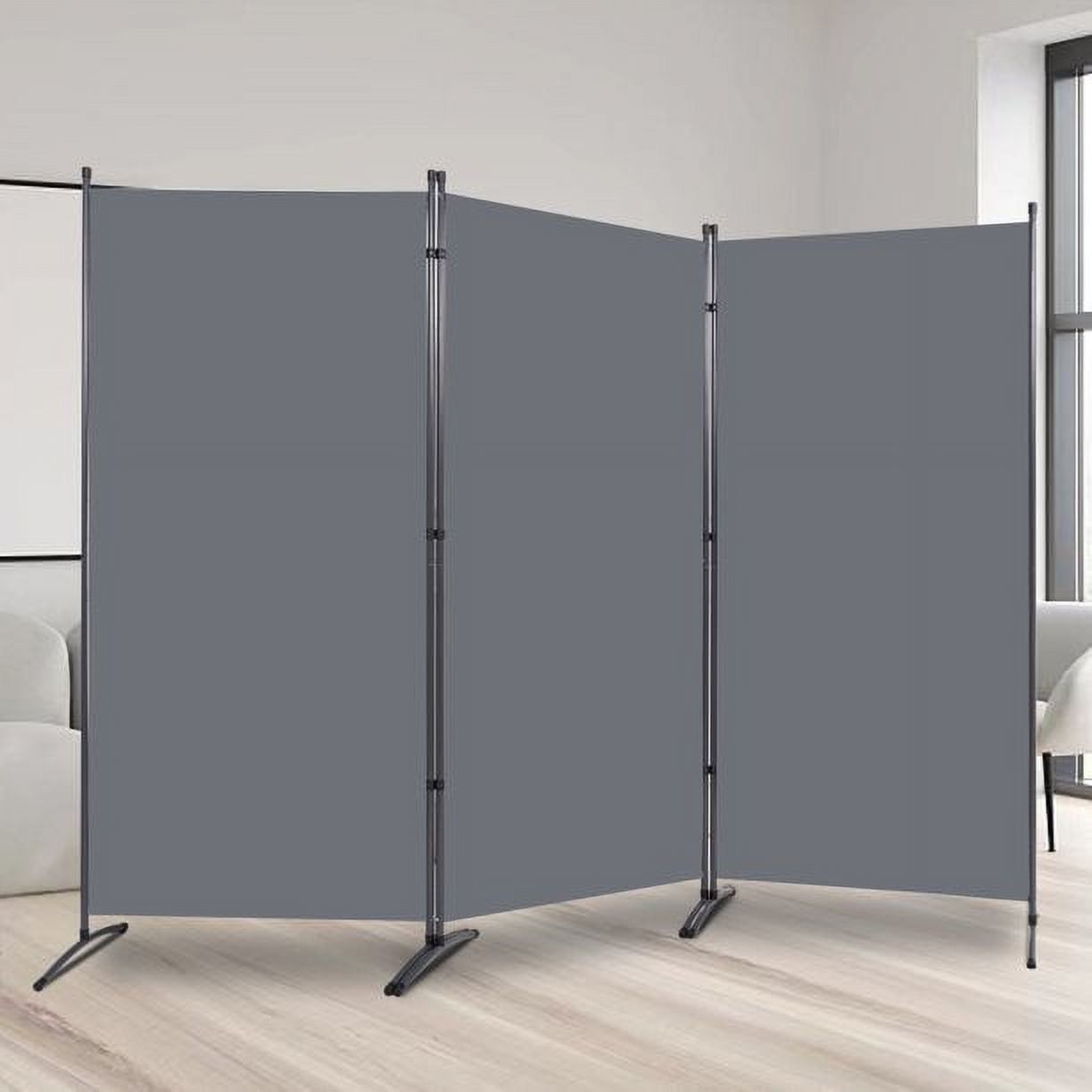 Gray 3-Panel Folding Privacy Screen with Metal Frame