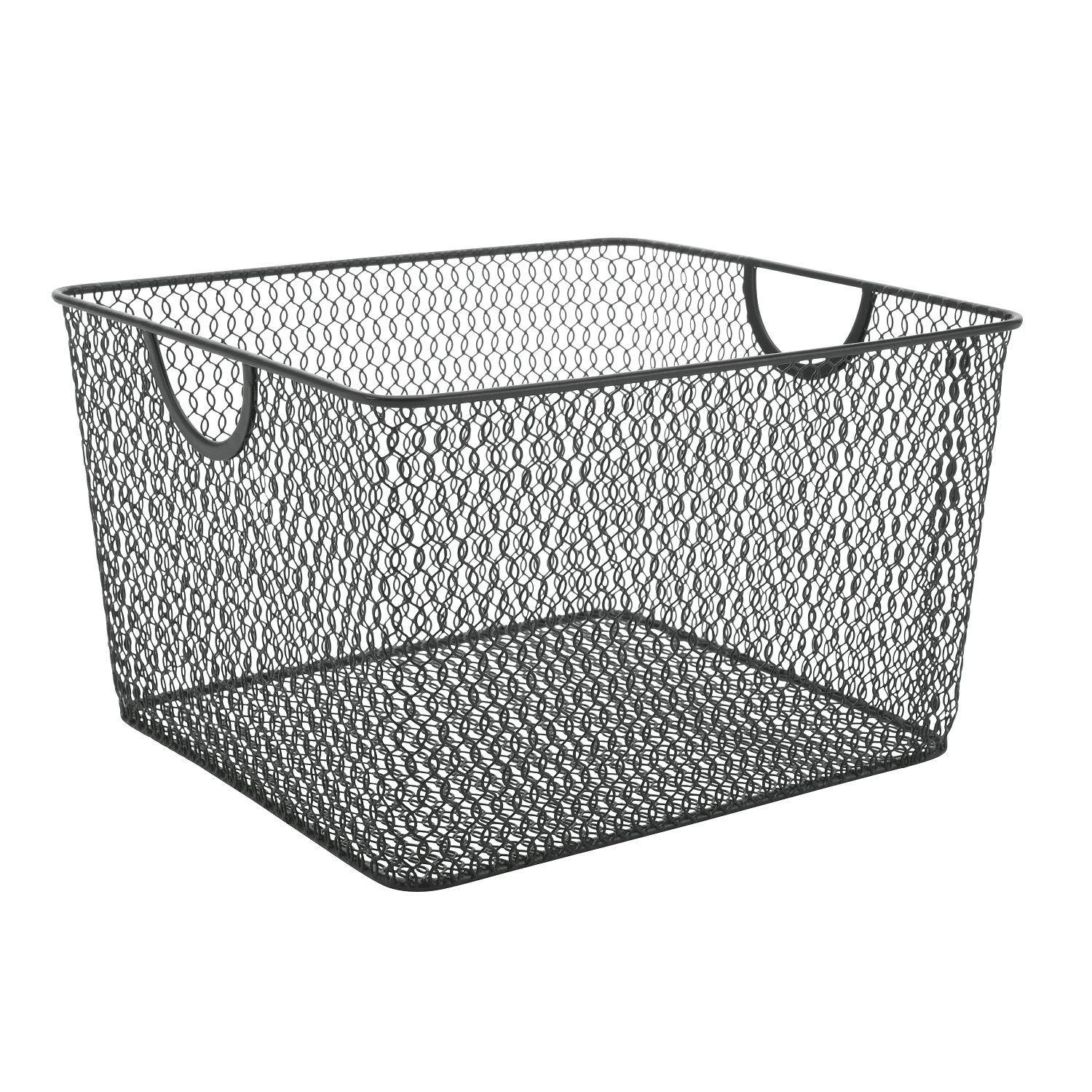 Black Stainless Steel Mesh Rectangular Storage Basket with Handles