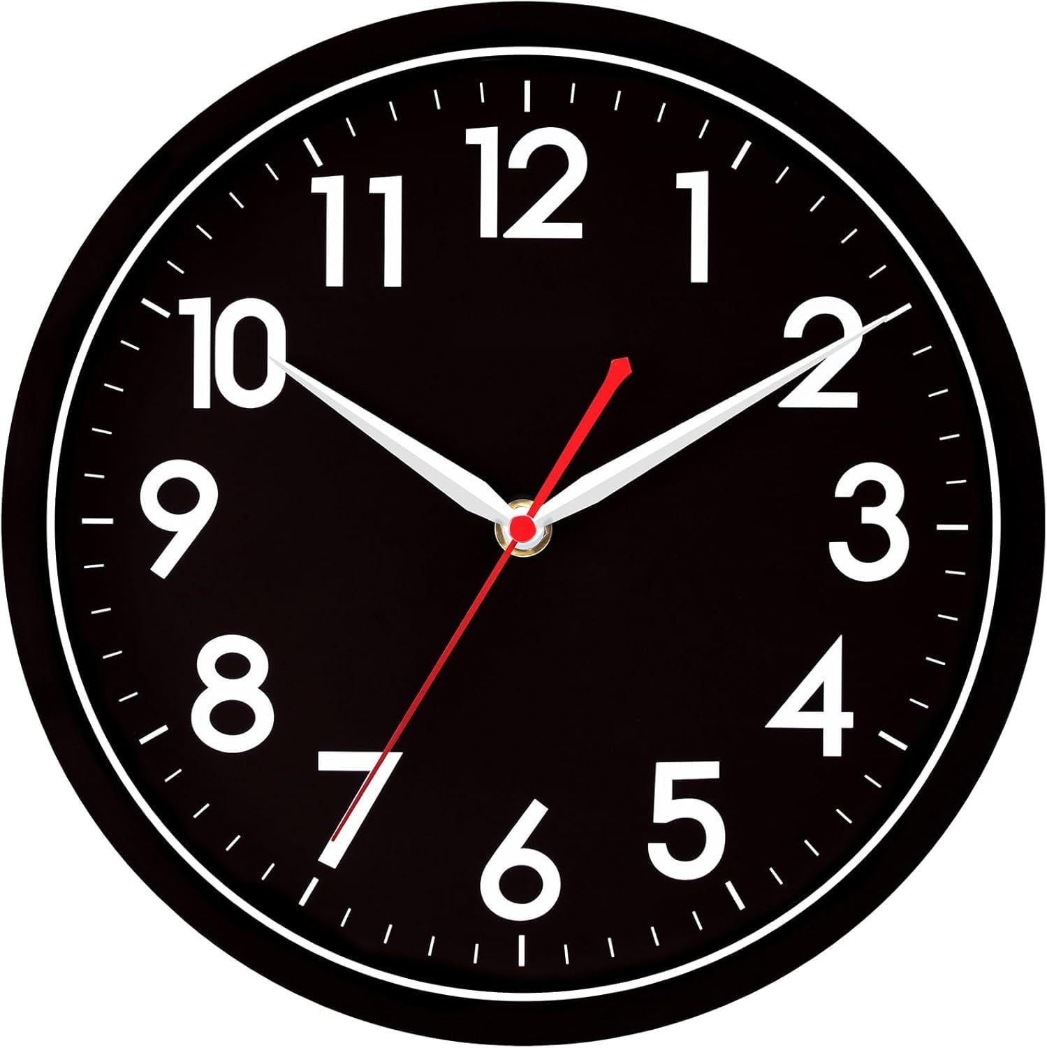 Black 10-Inch Silent Non-Ticking Analog Wall Clock