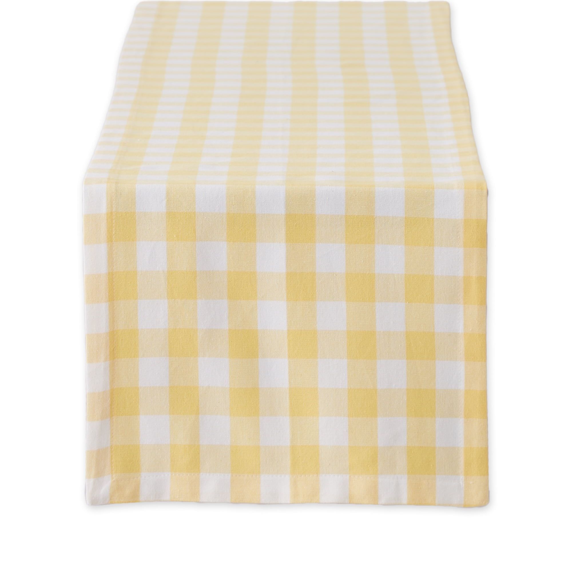 Yellow and White Checkered Cotton Table Runner 14x72