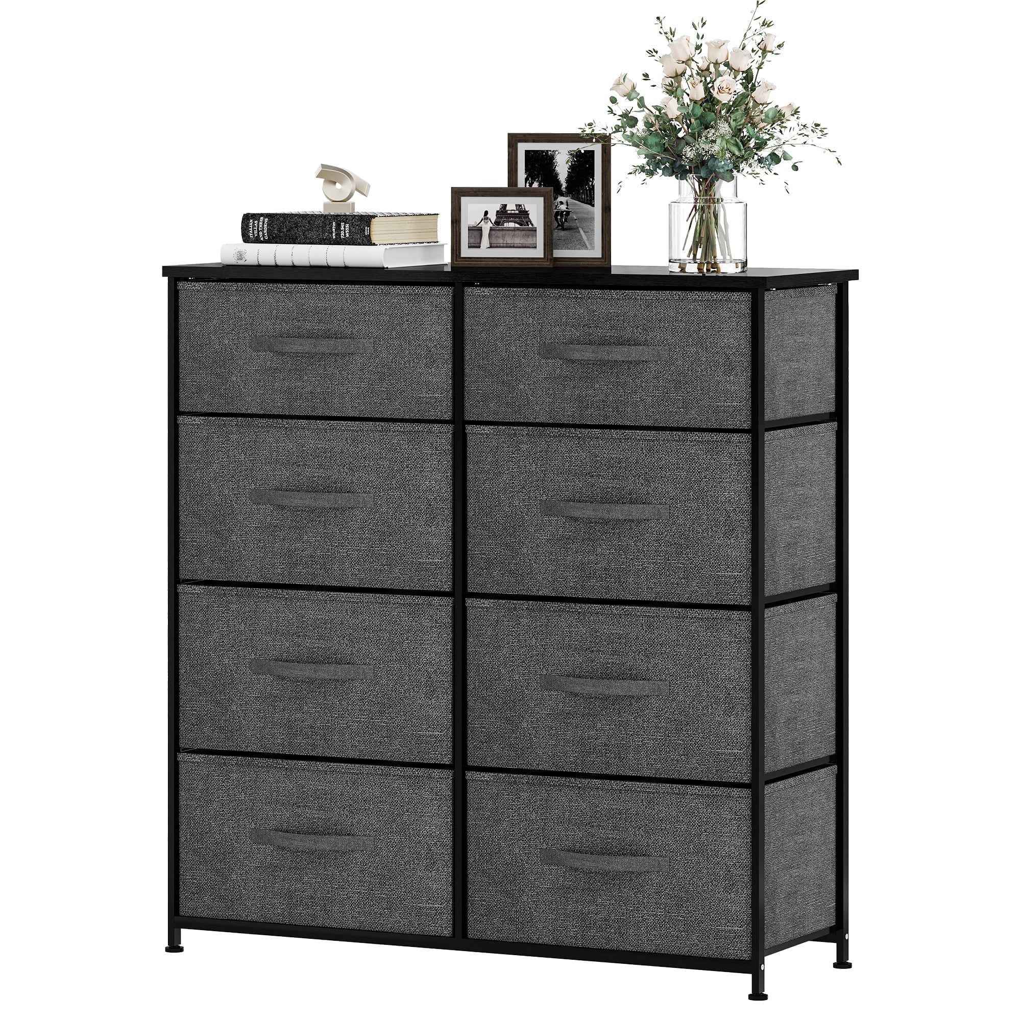 Charcoal Modern 8-Drawer Fabric Storage Dresser with Metal Frame