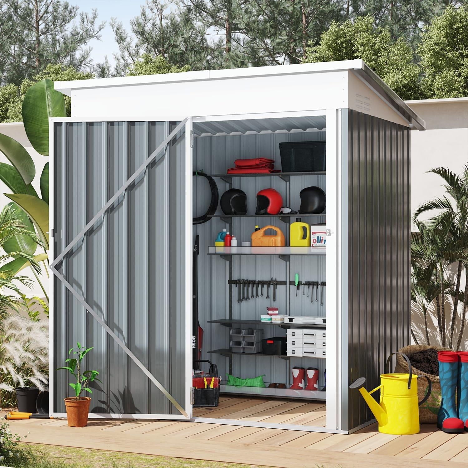 Yodolla 5' x 3' Gray and Beige Aluminum Storage Shed with Slope Roof