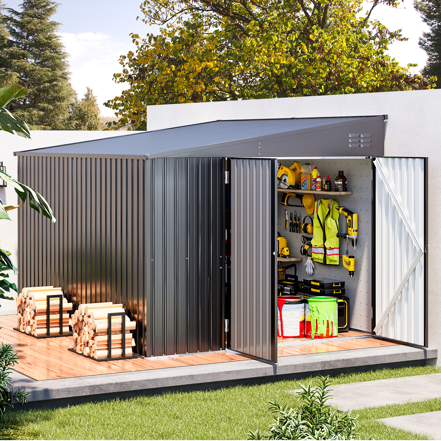 Dark Gray 8' x 10' Metal Outdoor Storage Shed with Lockable Door