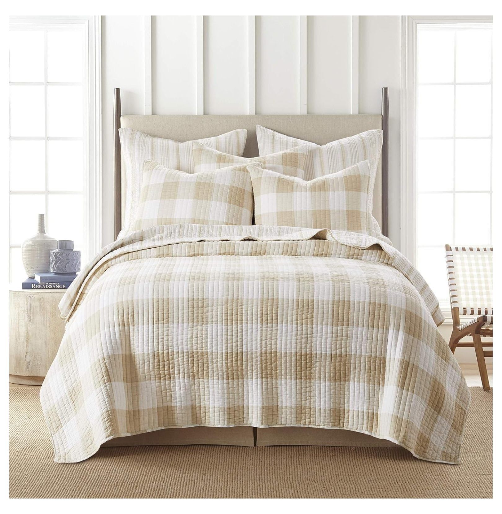 Camden Farmhouse Taupe and Cream Cotton King Quilt Set with Reversible Pattern