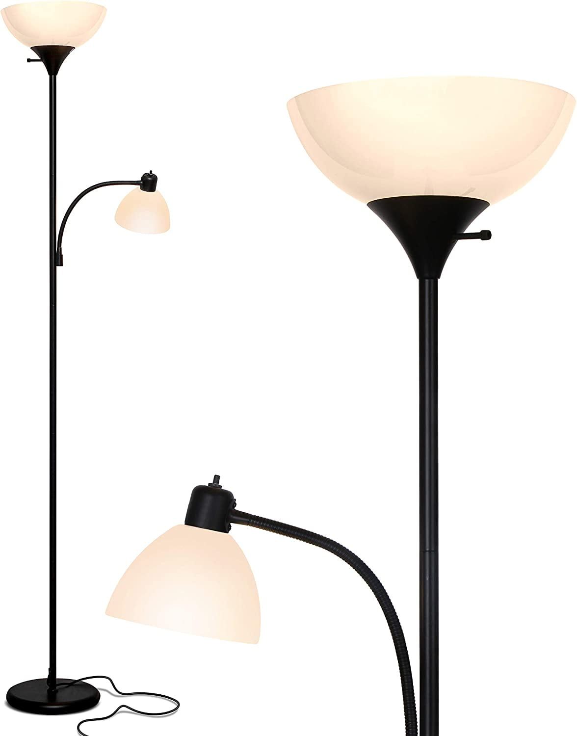 Classic Black Adjustable LED Torchiere Floor Lamp with 3-Way Switch