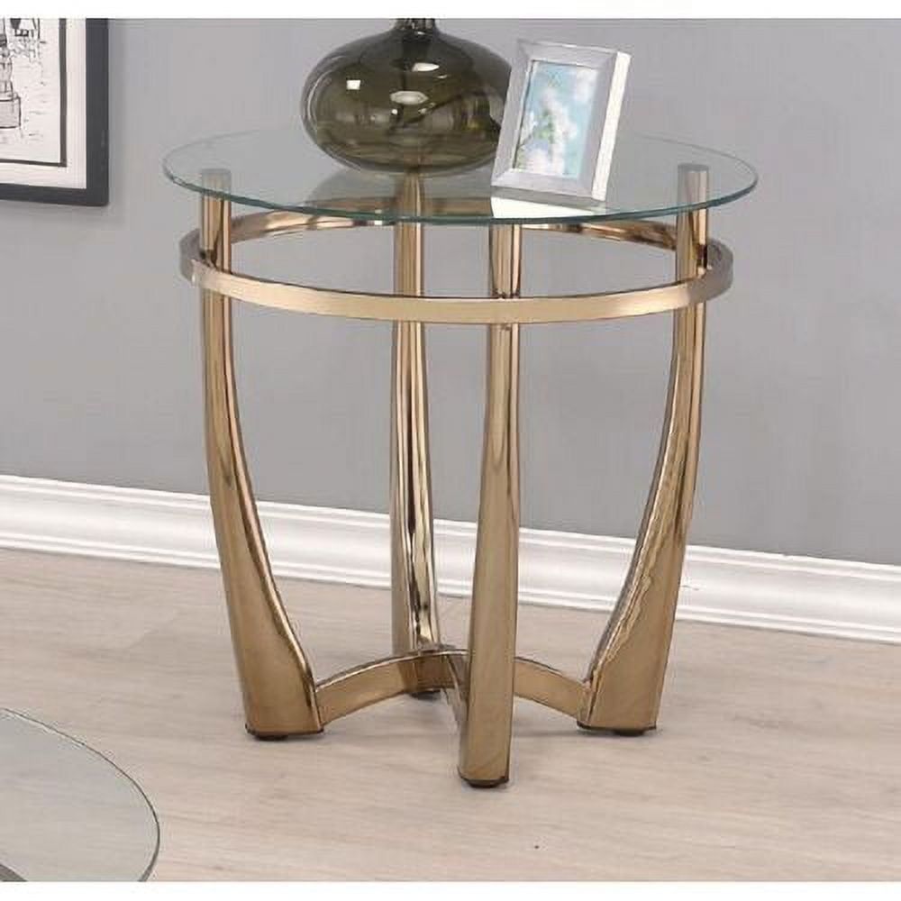 Champagne Metal and Clear Glass Round End Table, 23"