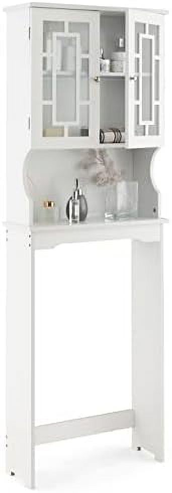 White Adjustable Over-the-Toilet Cabinet with Glass Doors