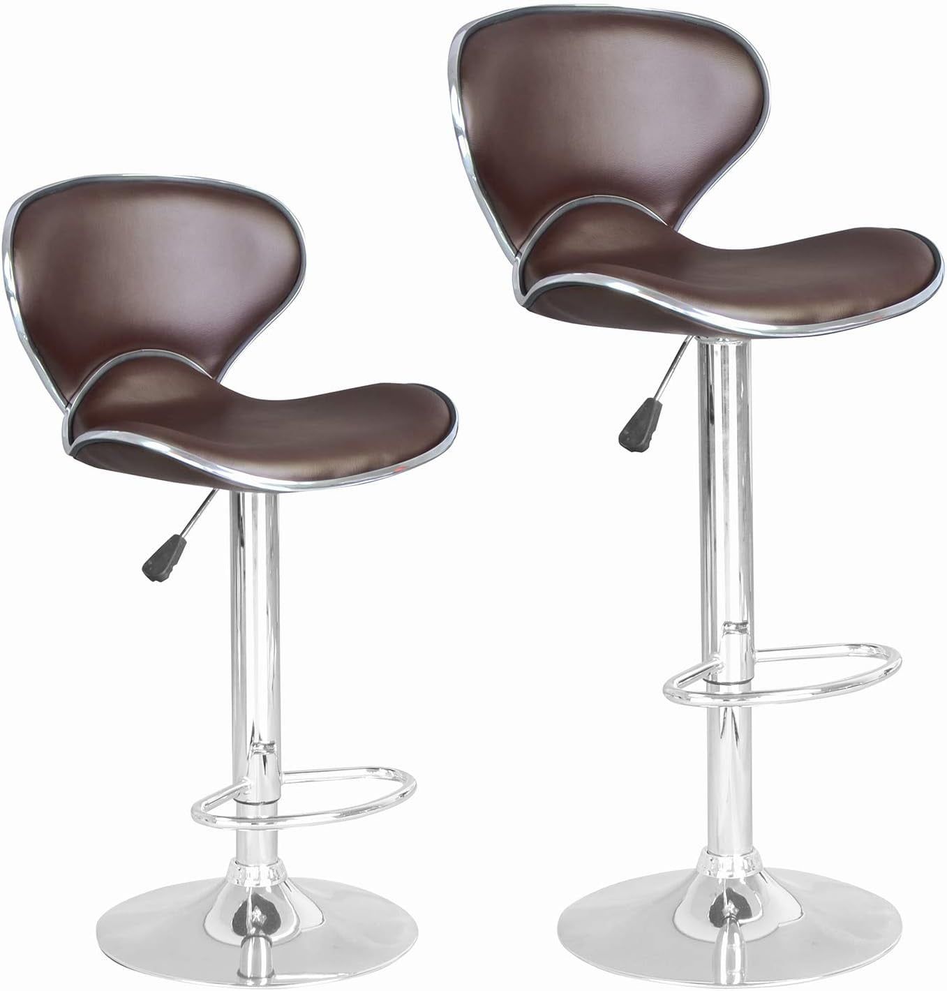 Modern Brown Adjustable Swivel Bar Stools with Chrome Base