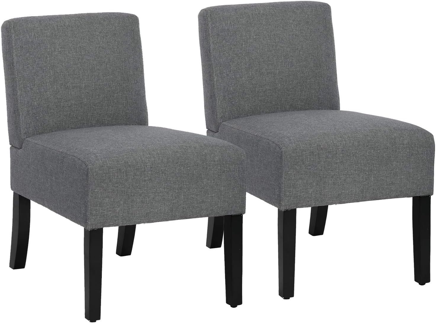 Gray Upholstered Armless Side Chairs with Wood Legs, Set of 2