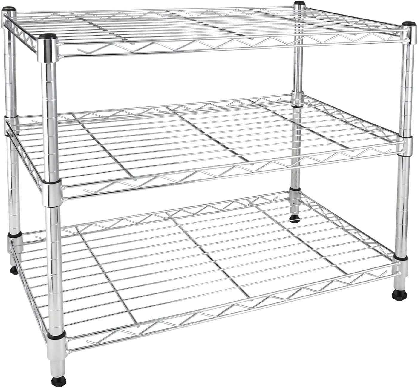 Heavy Duty Chrome 3-Tier Adjustable Storage Shelf with Wheels